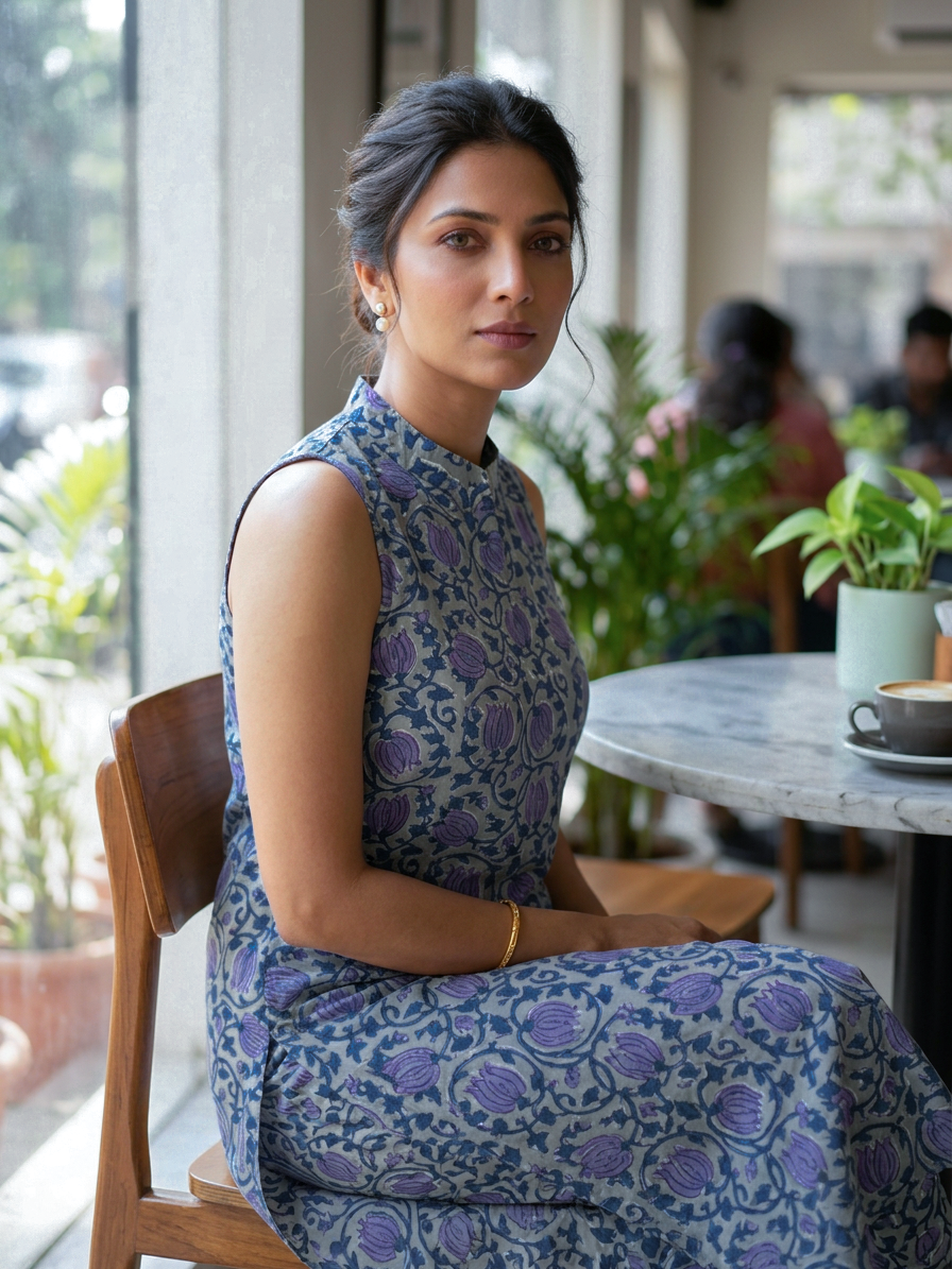 Blue Handblocked Print Kurti Set
