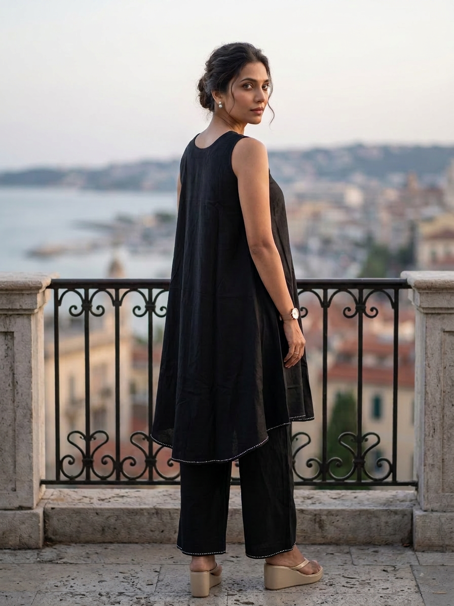 Black Plain Kurta Set