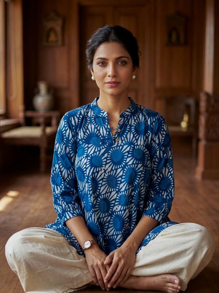 Blue Block Print Top