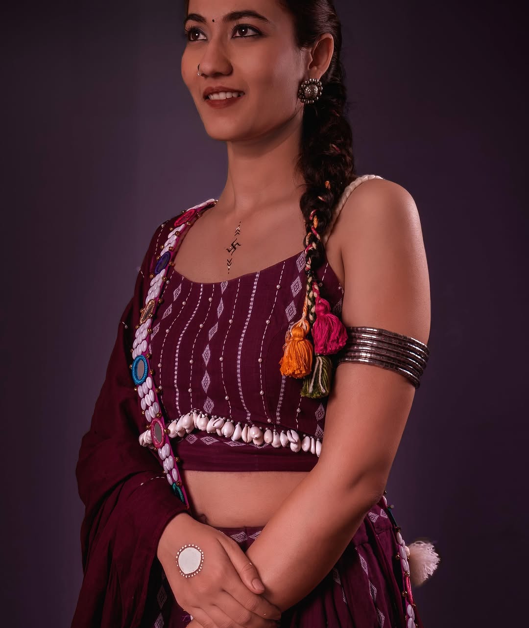 Magenta Mirror Work Choli
