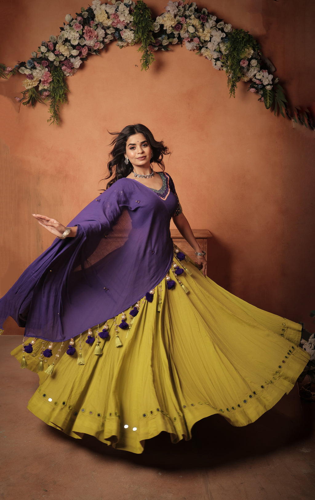 Green Skirt Plain Choli Set