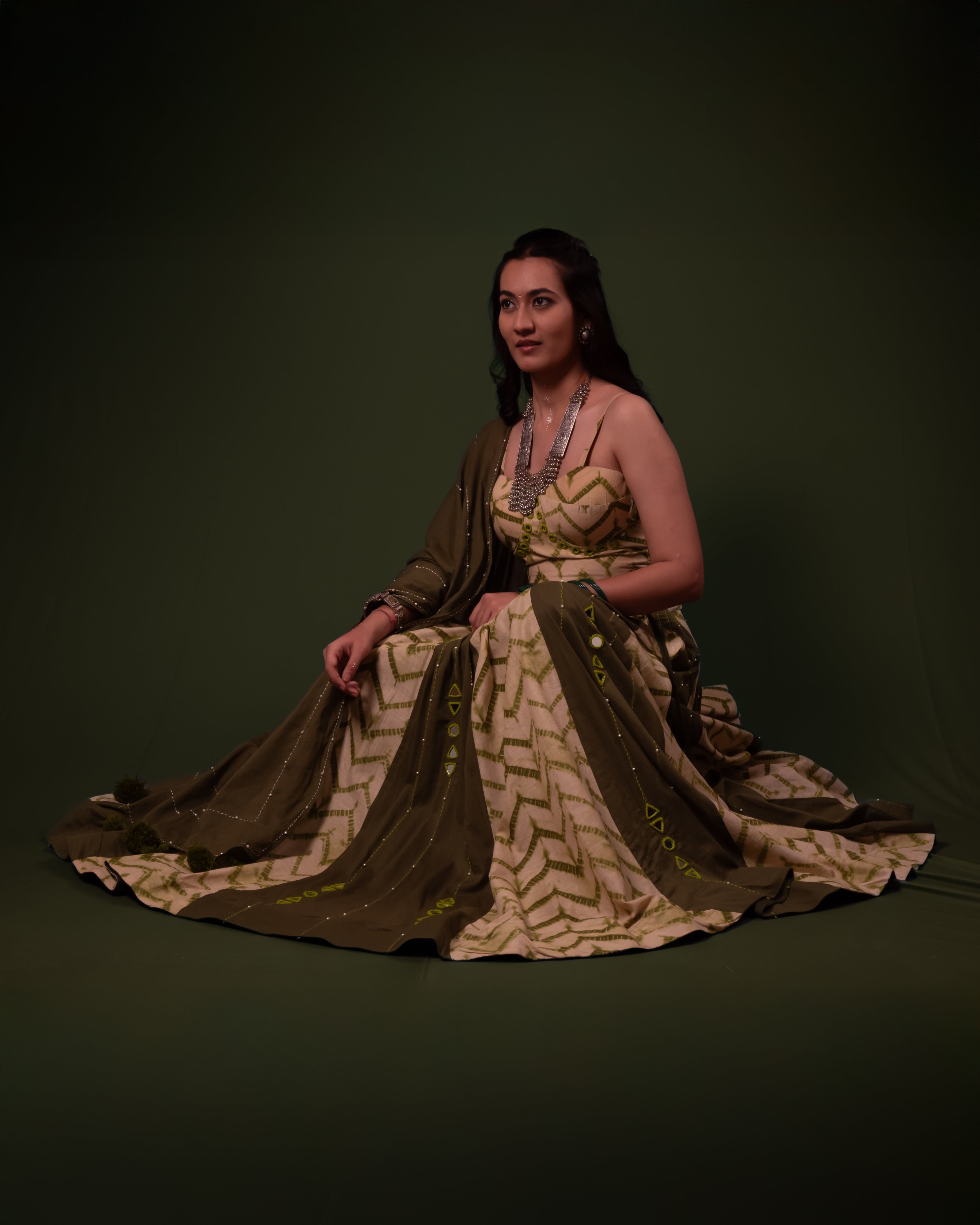 Green Plain Thread Work Choli