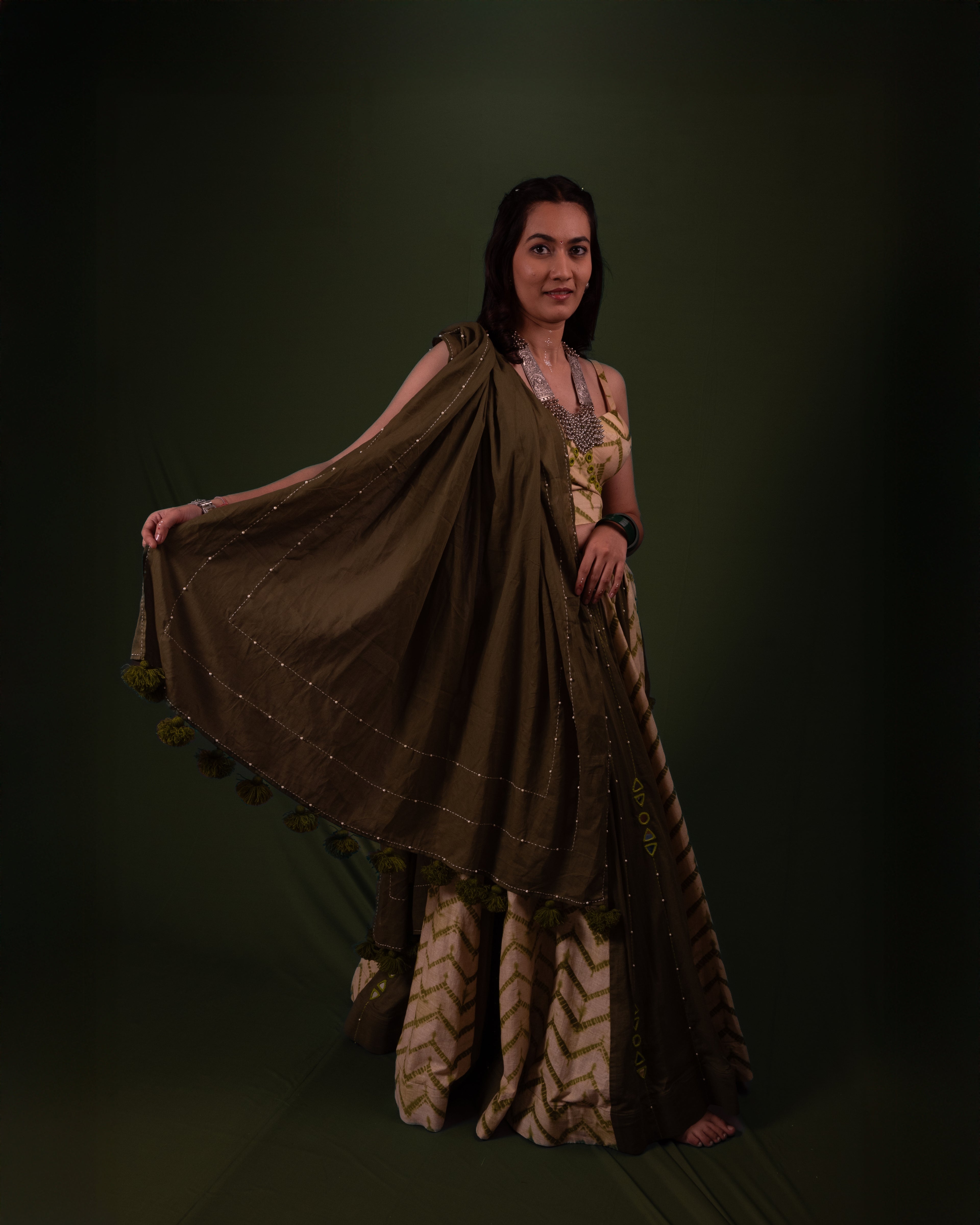 Green Plain Thread Work Choli