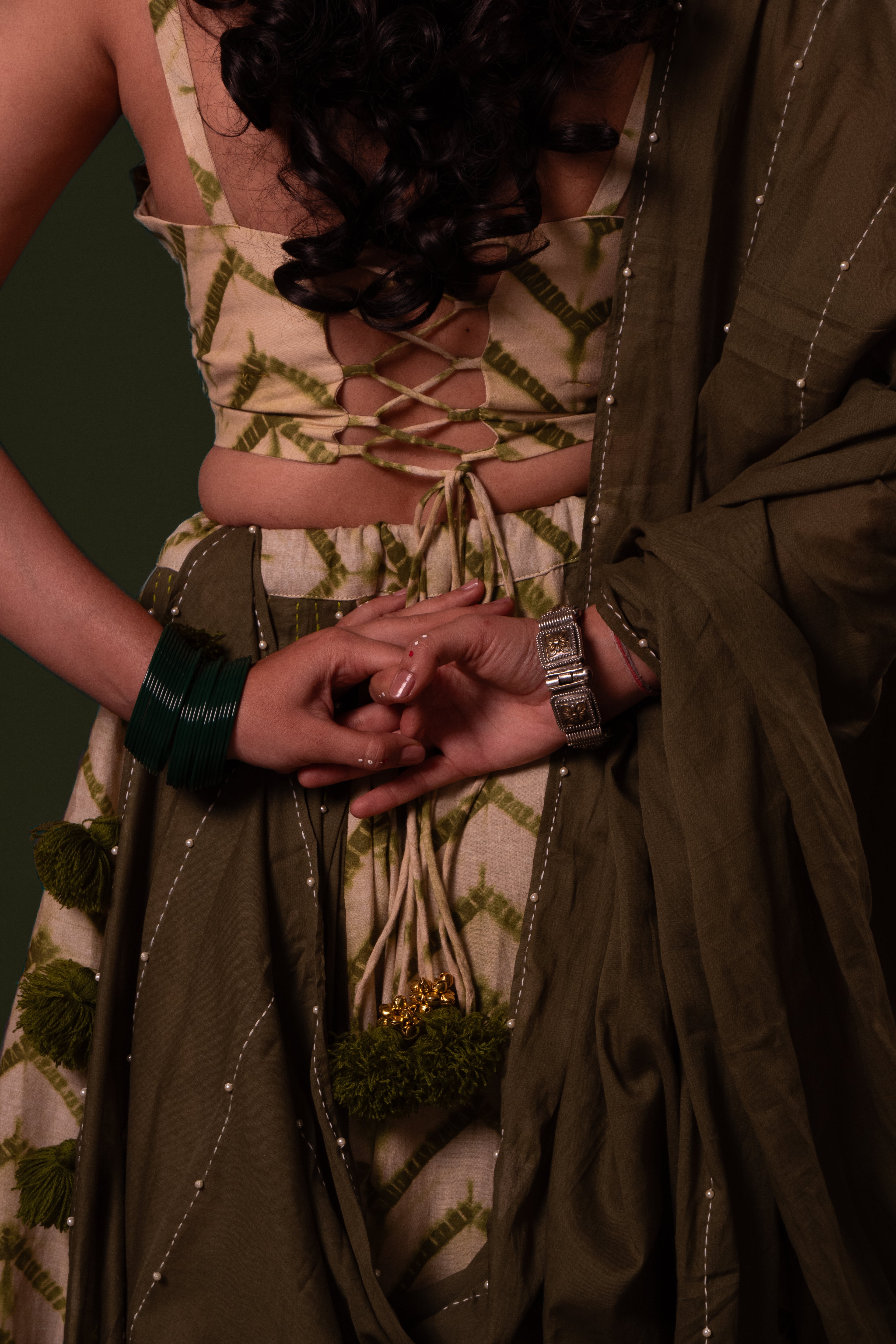 Green Plain Thread Work Choli