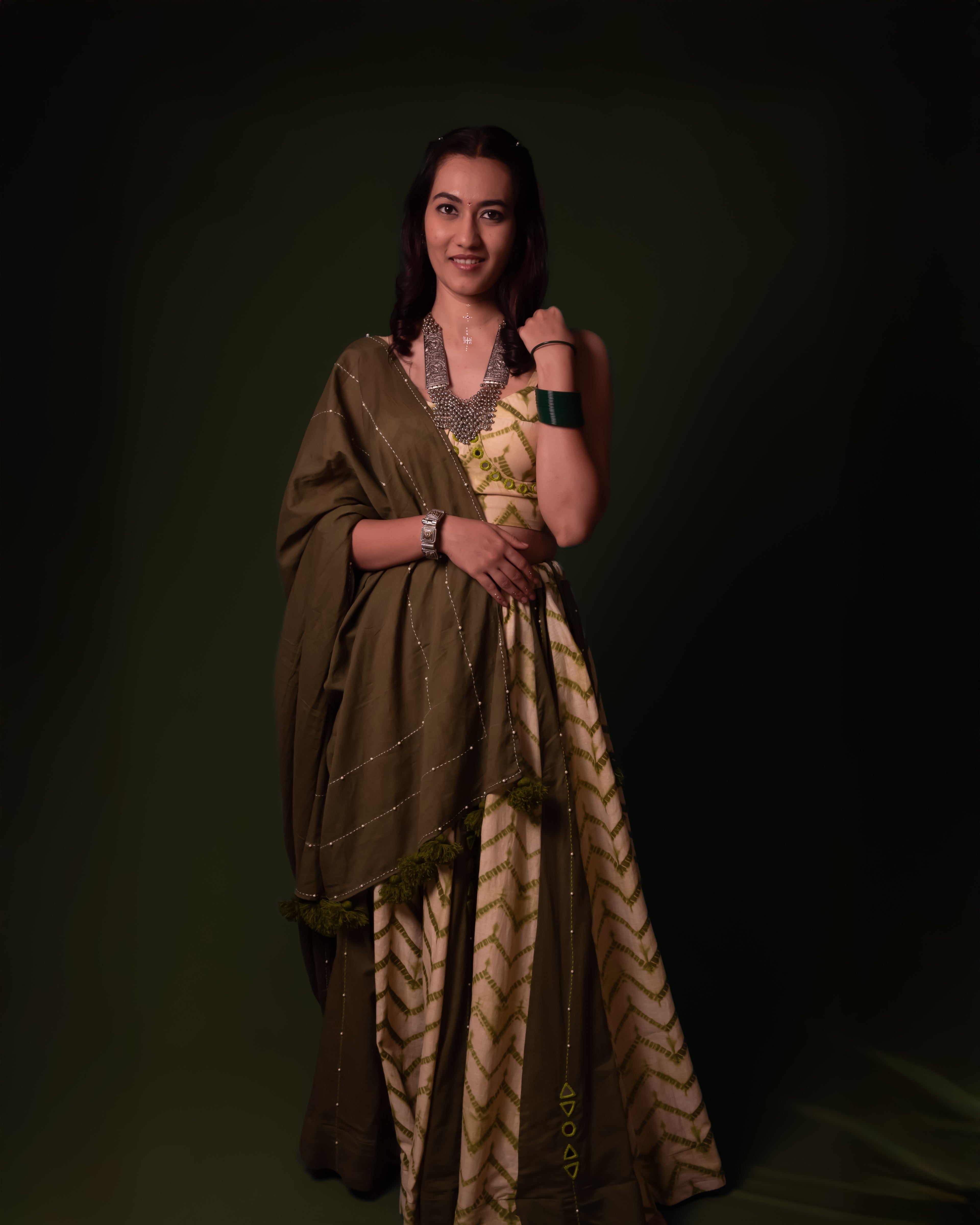 Green Plain Thread Work Choli