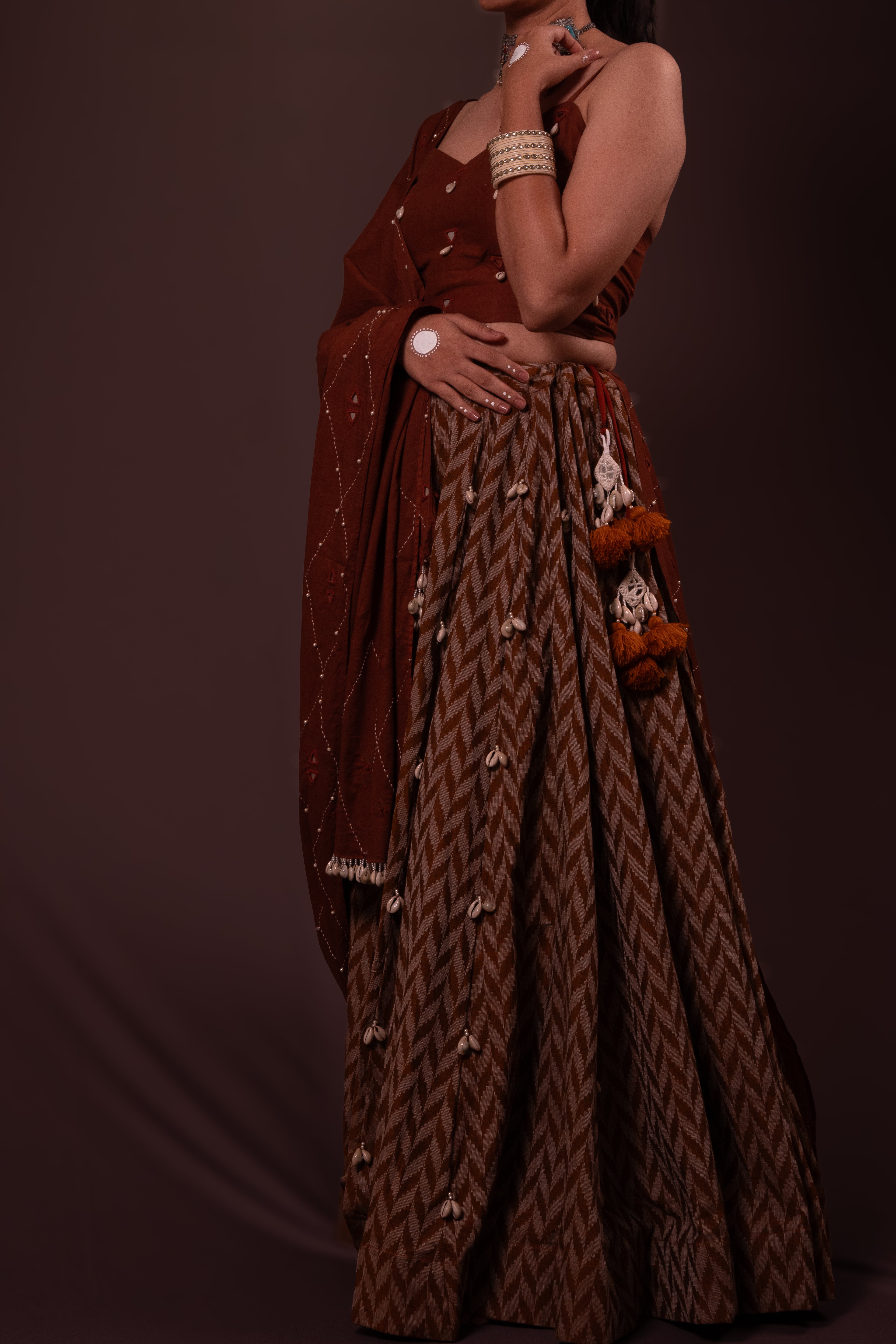 Brown Plain Thread Work Choli