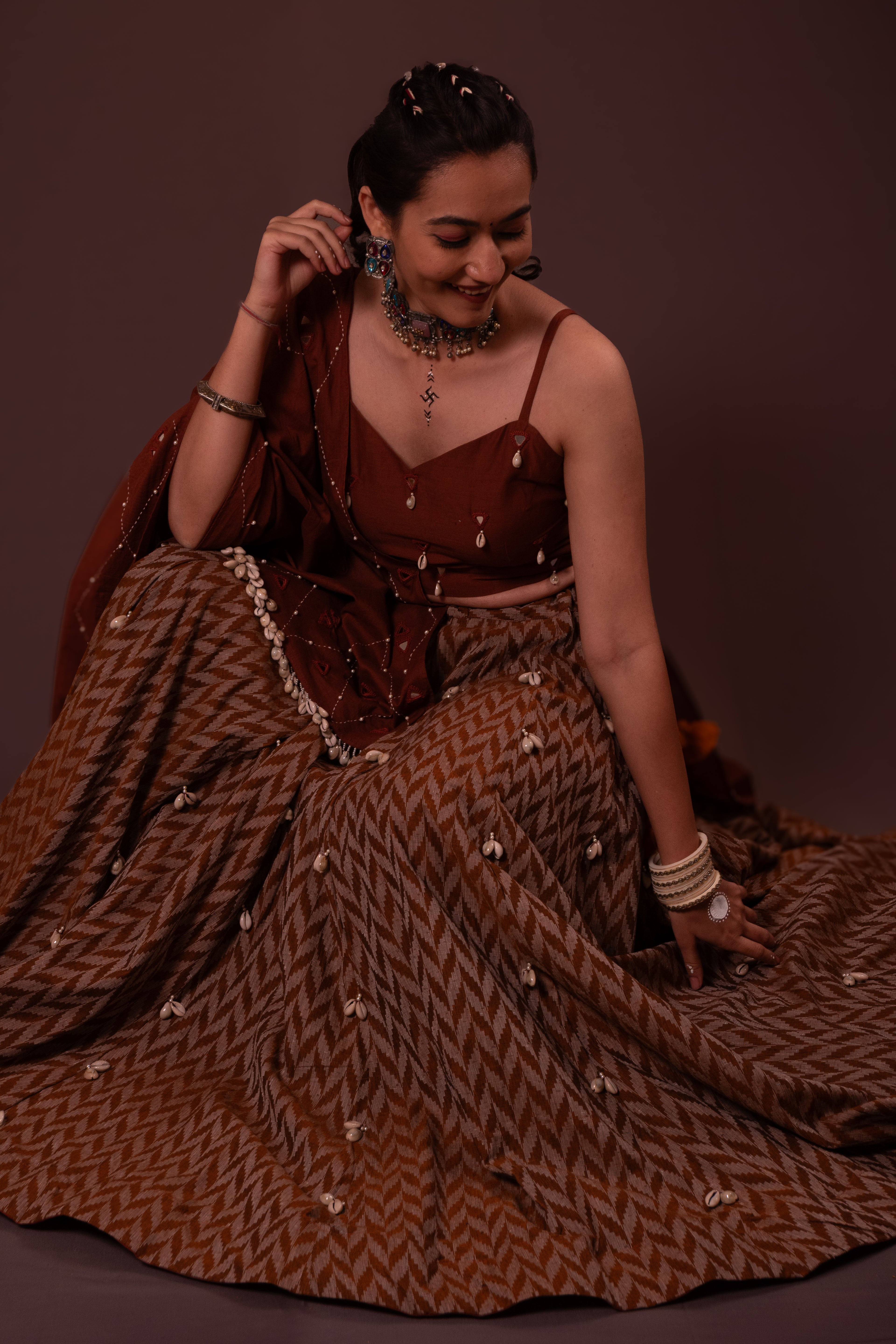 Brown Plain Thread Work Choli
