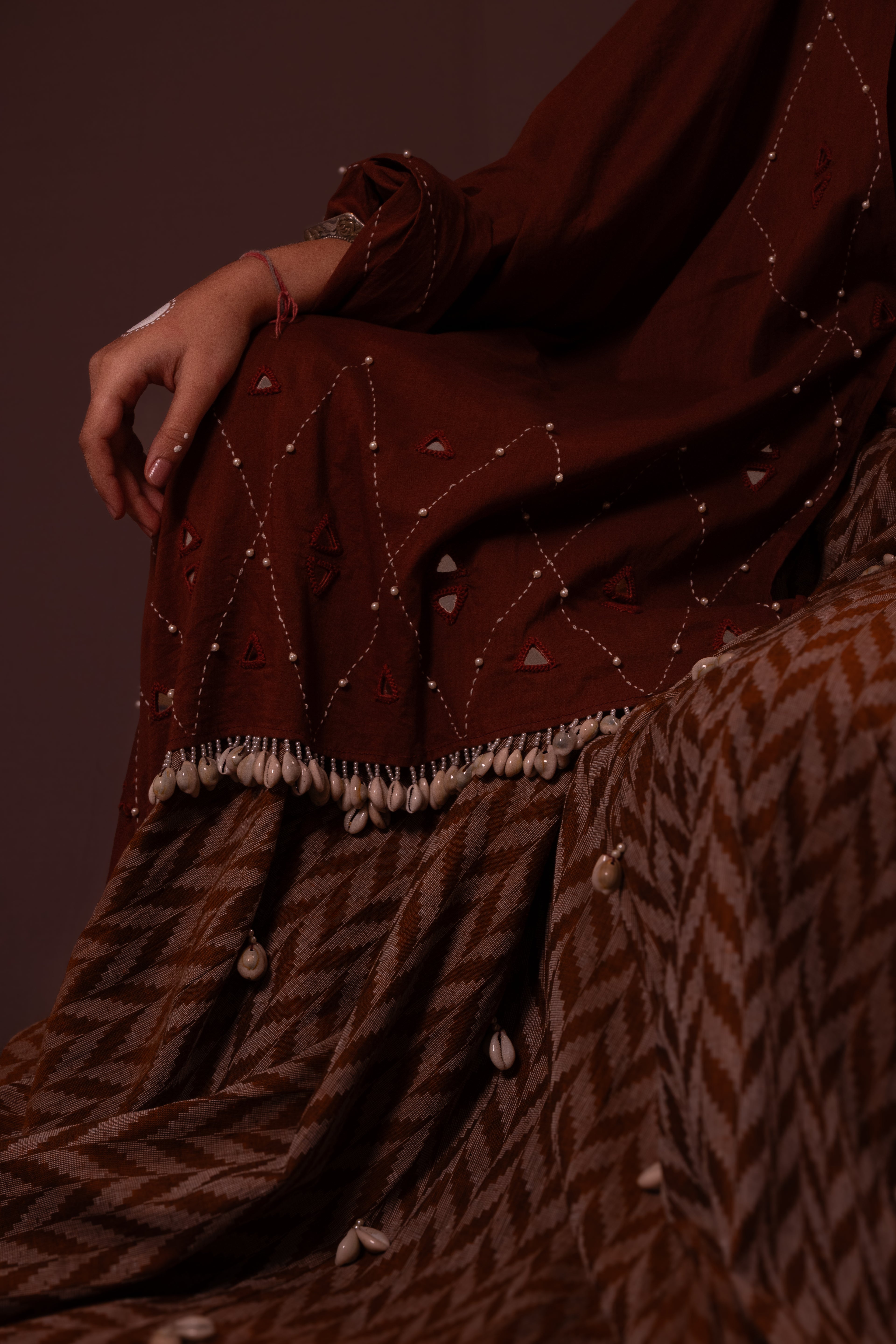 Brown Plain Thread Work Choli