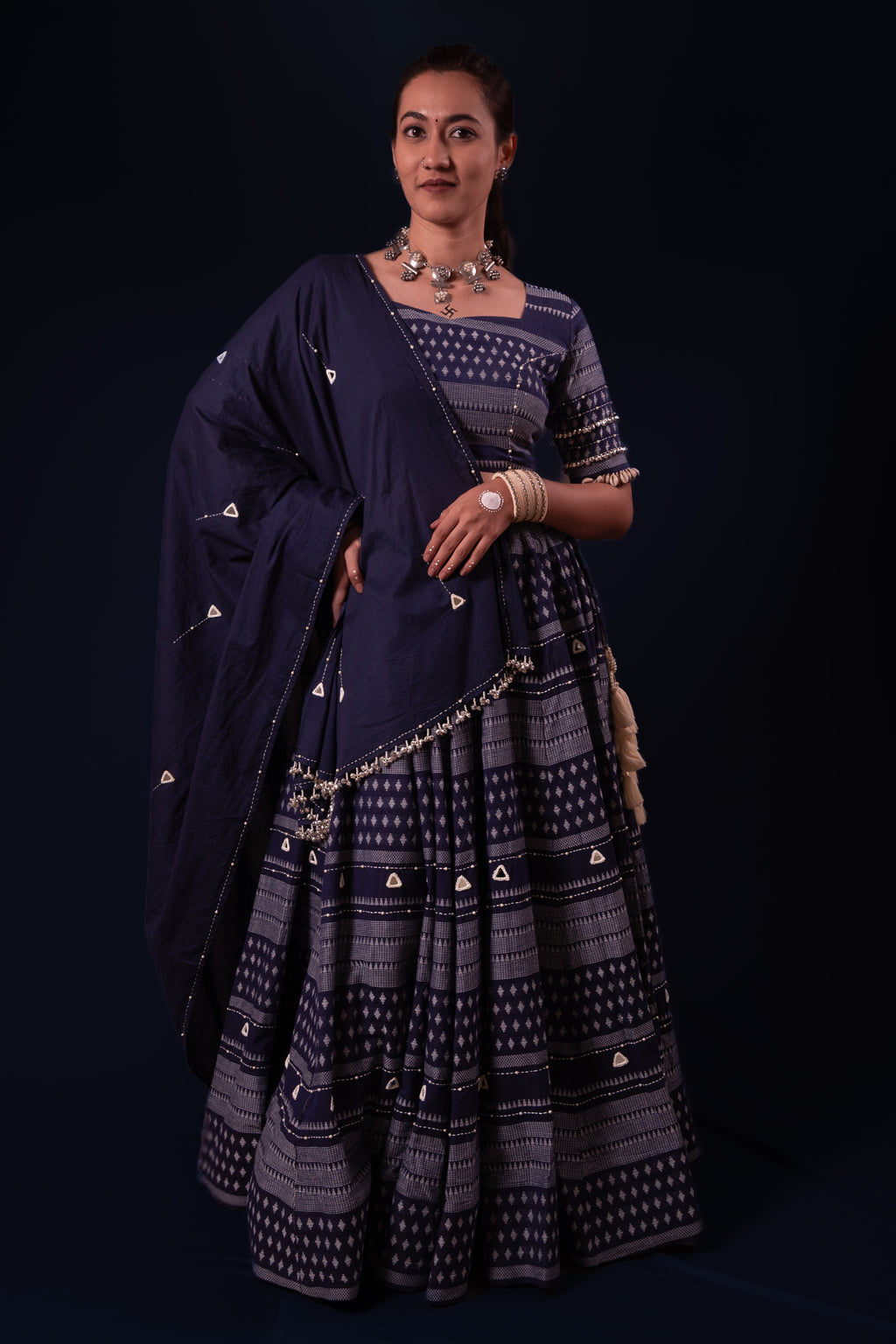 Blue Mirror Work Choli
