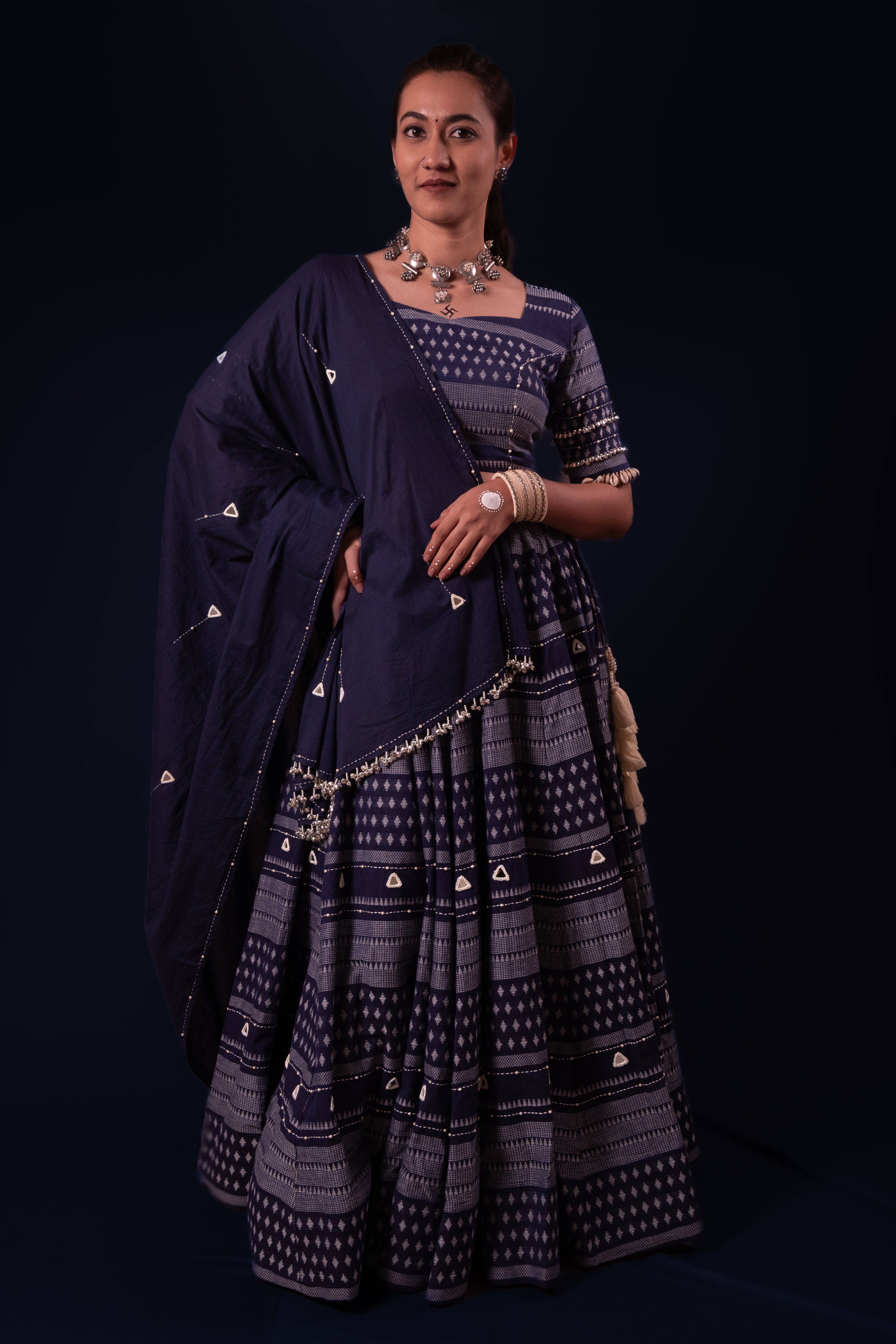 Blue Mirror Work Choli