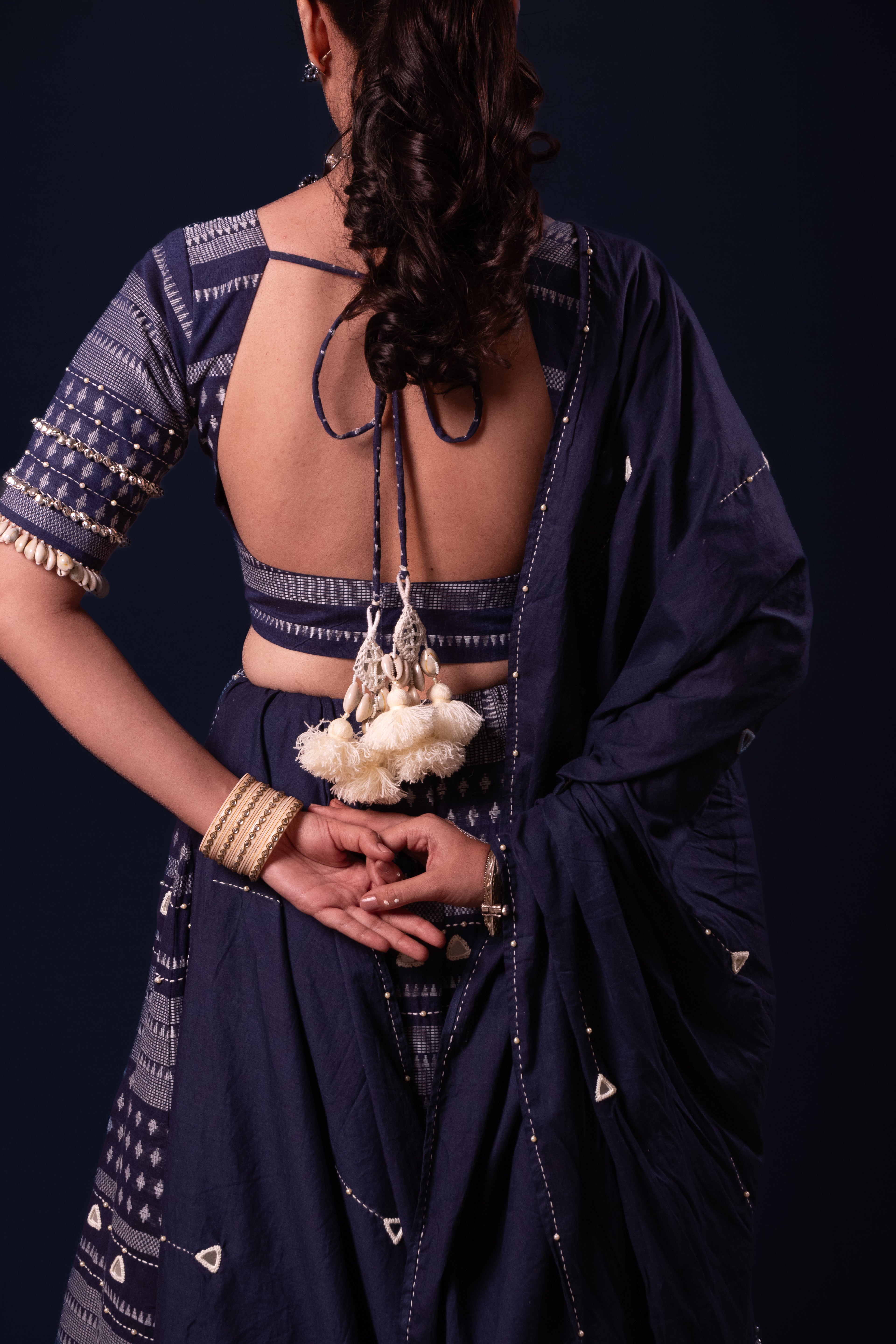 Blue Mirror Work Choli