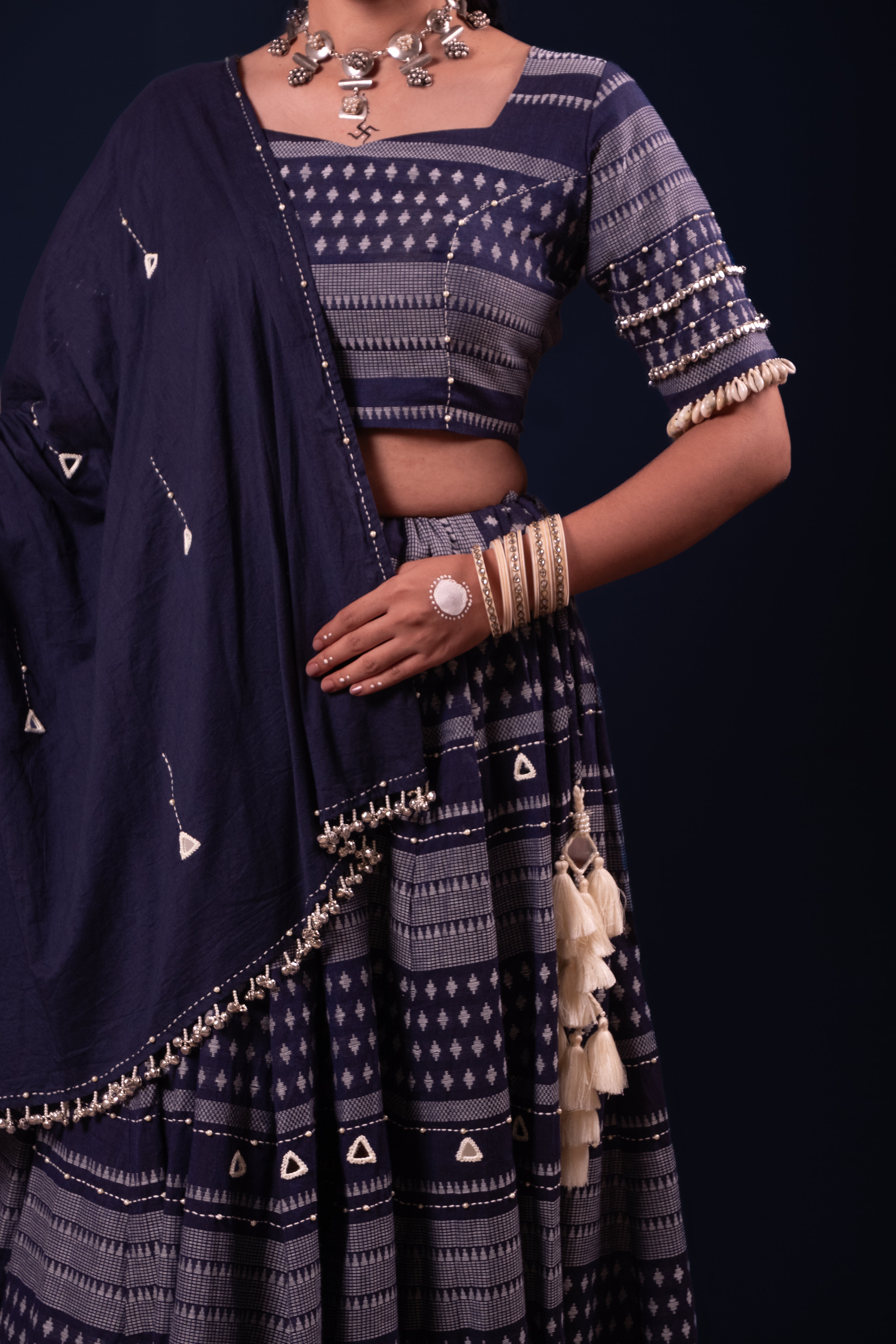 Blue Mirror Work Choli
