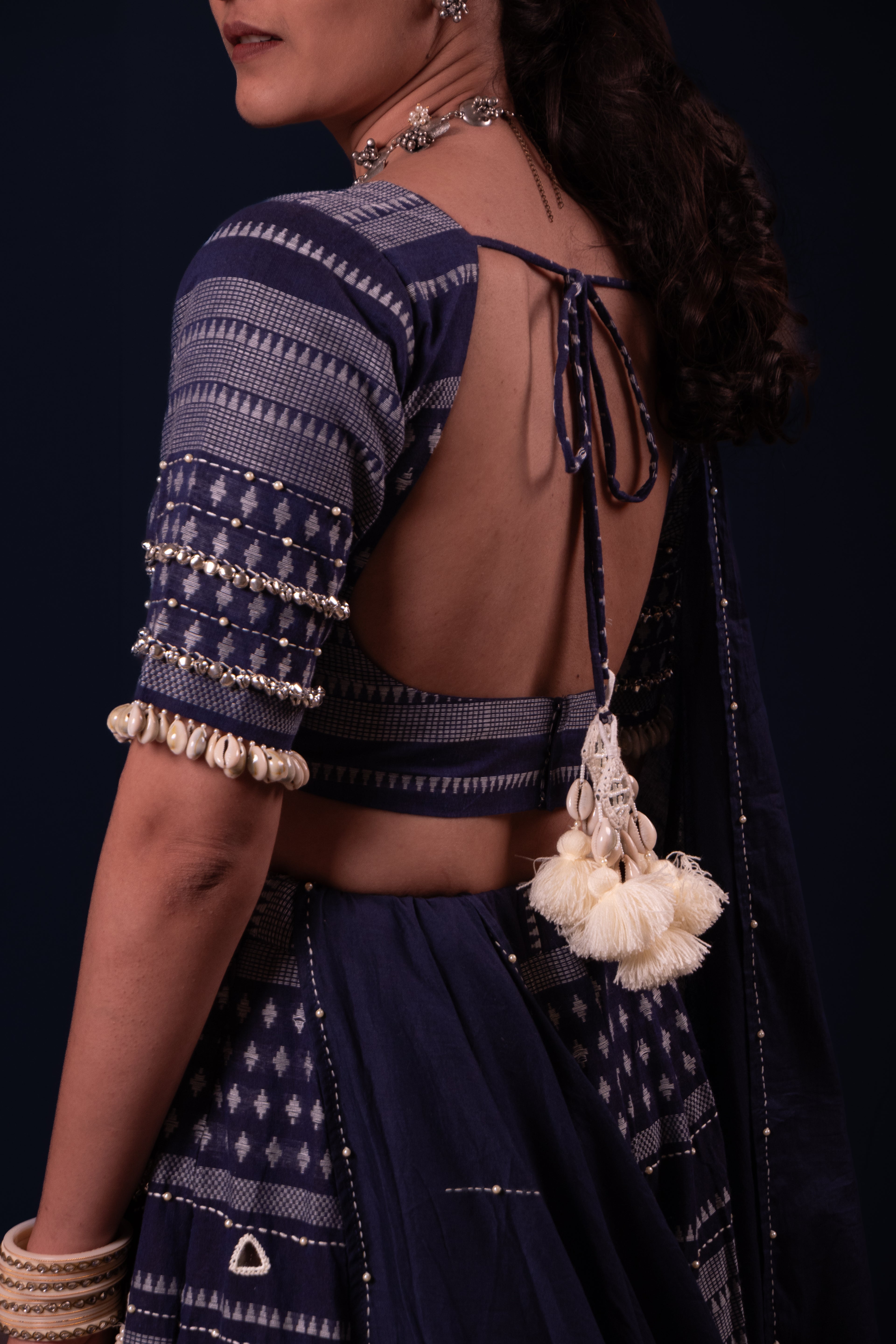 Blue Mirror Work Choli