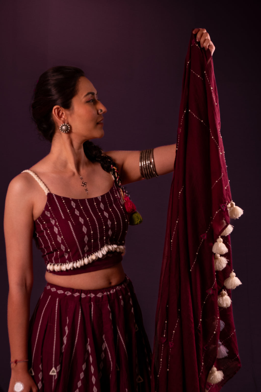 Magenta Mirror Work Choli