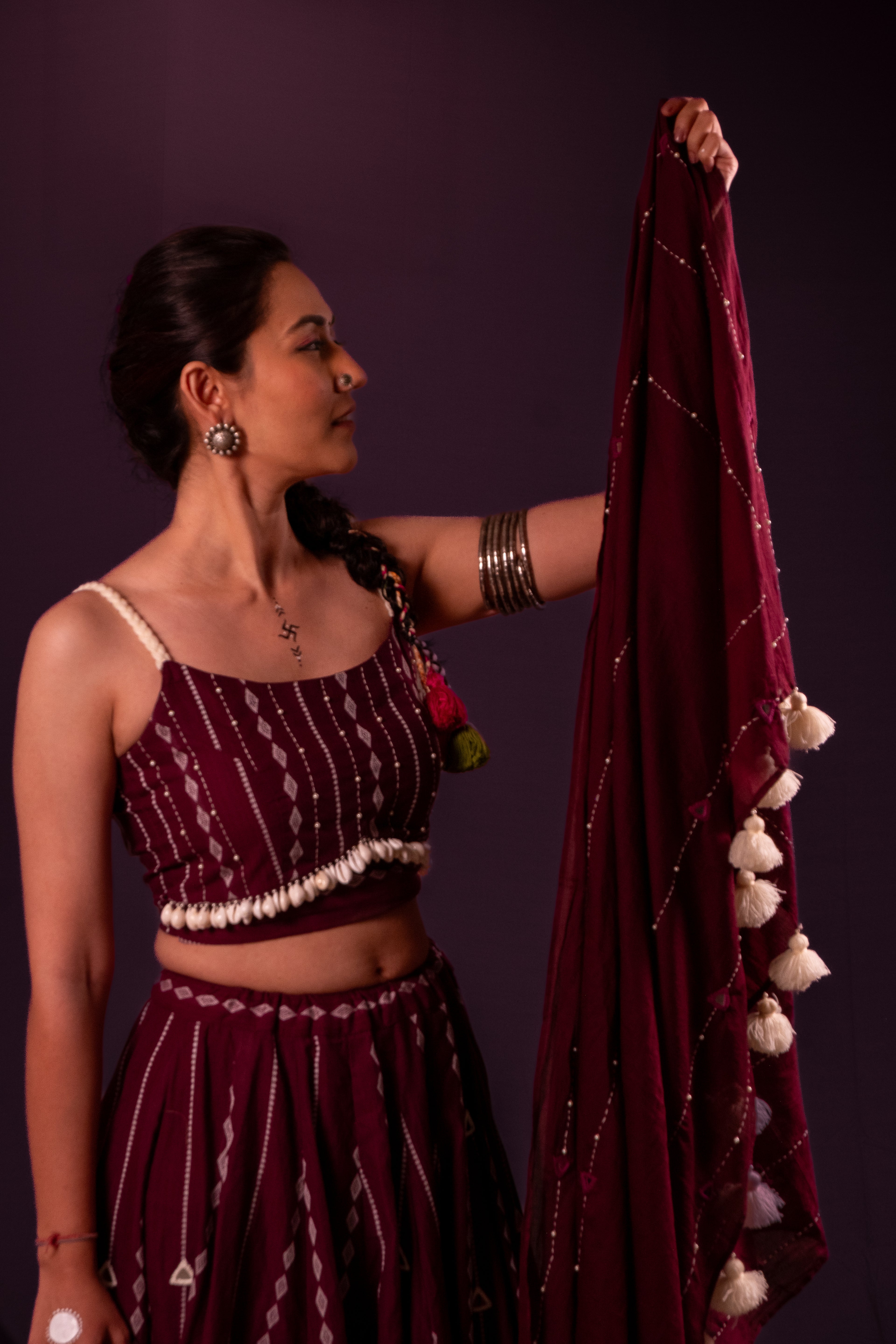 Magenta Mirror Work Choli