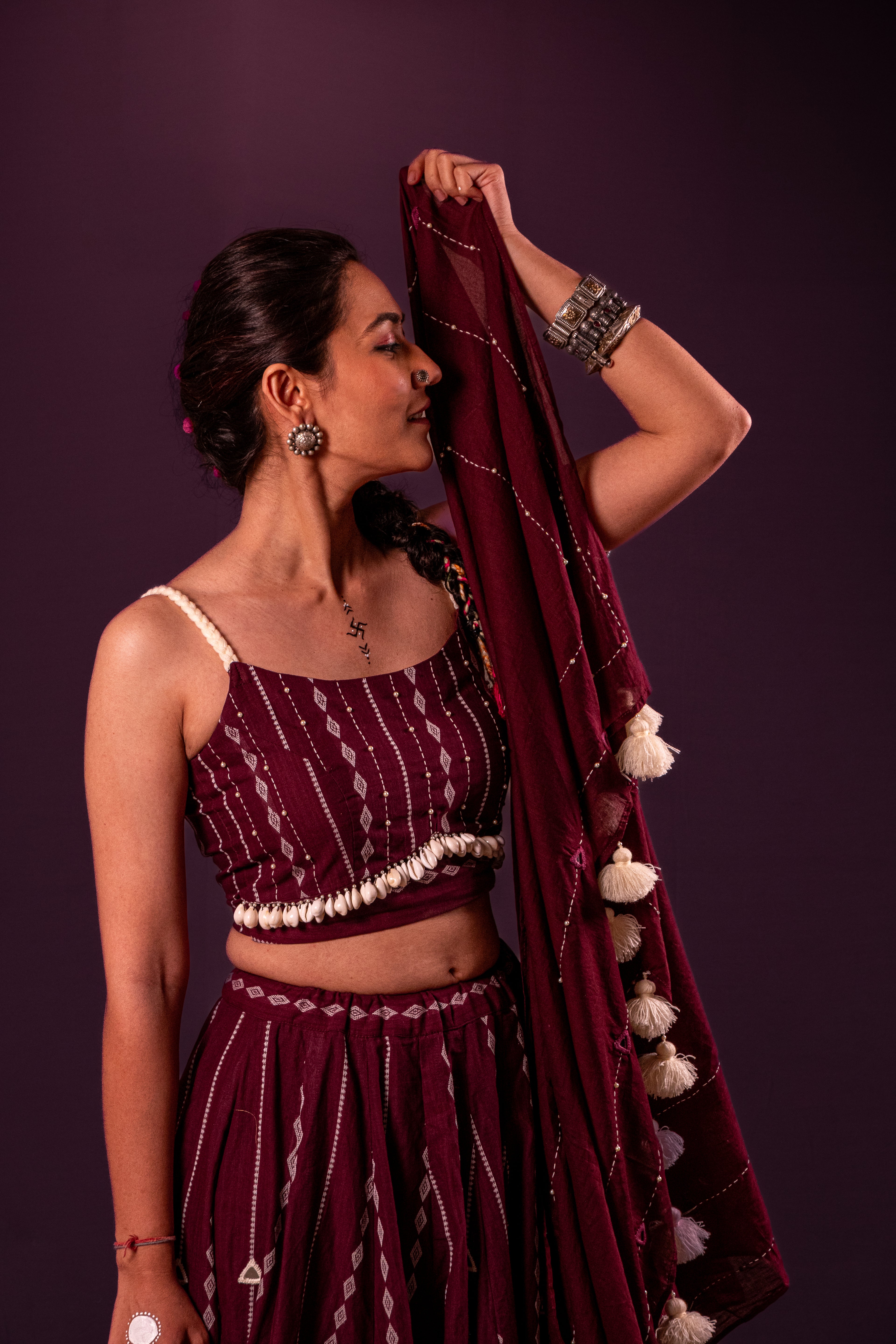 Magenta Mirror Work Choli
