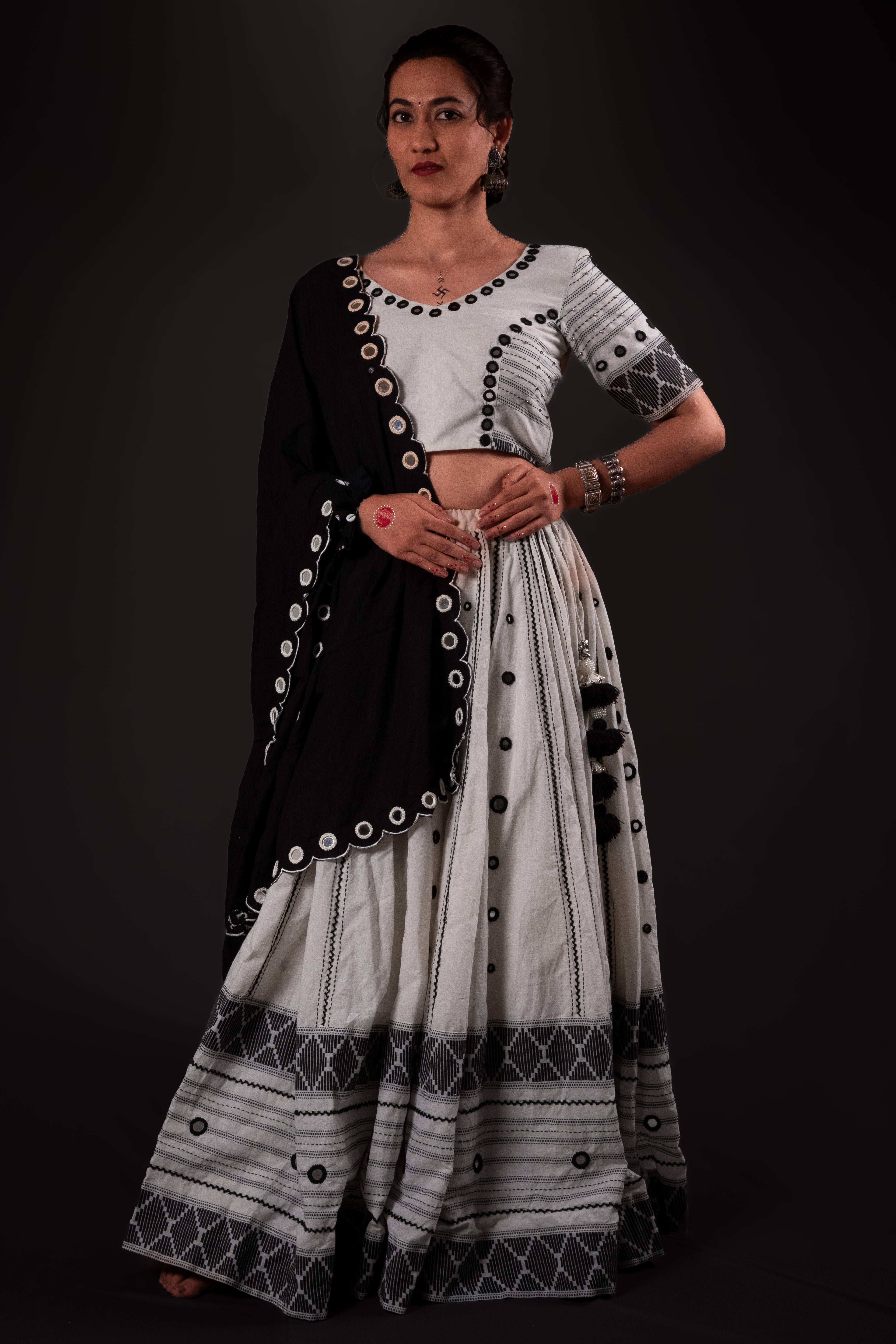 White Thread work Choli
