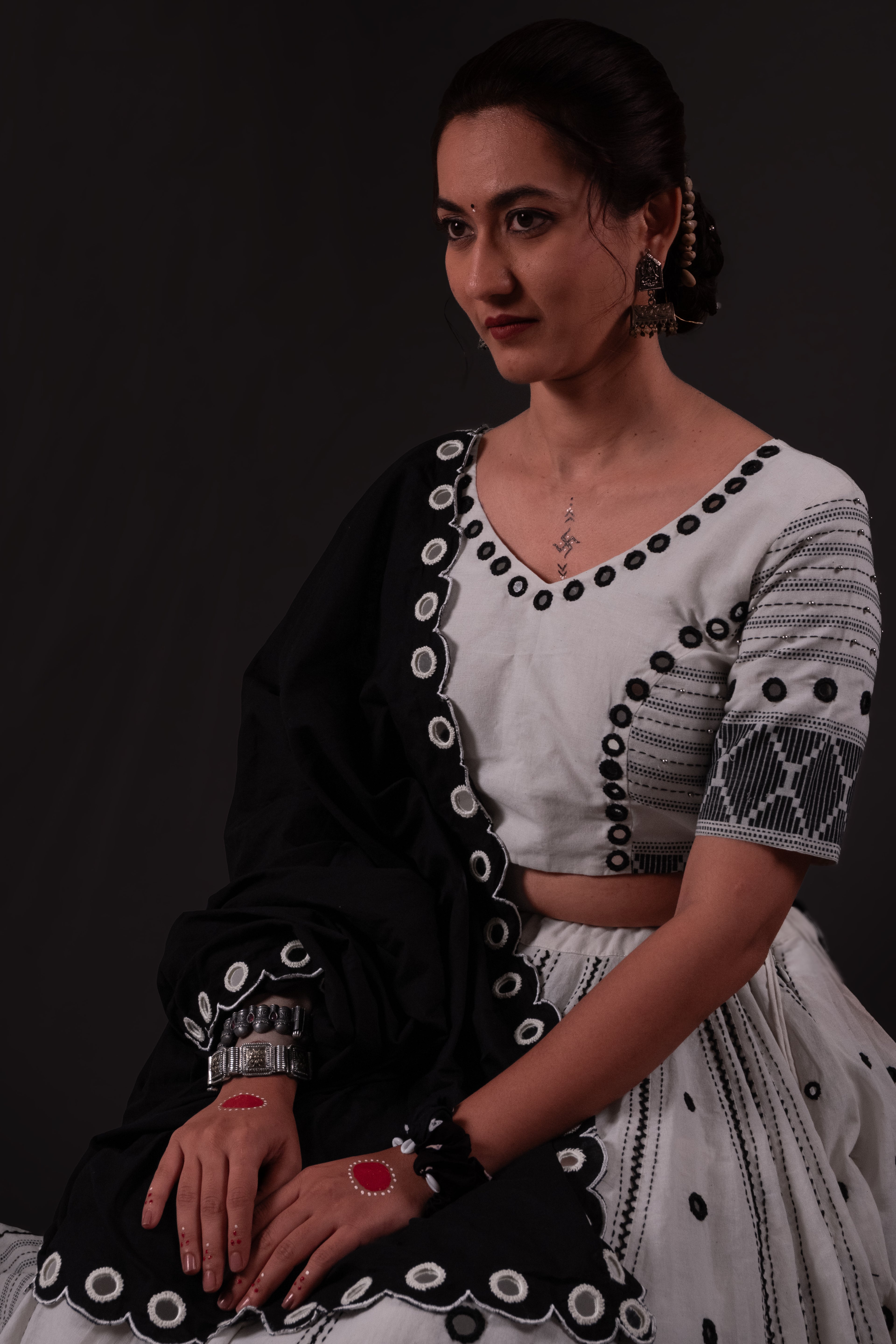 White Thread work Choli
