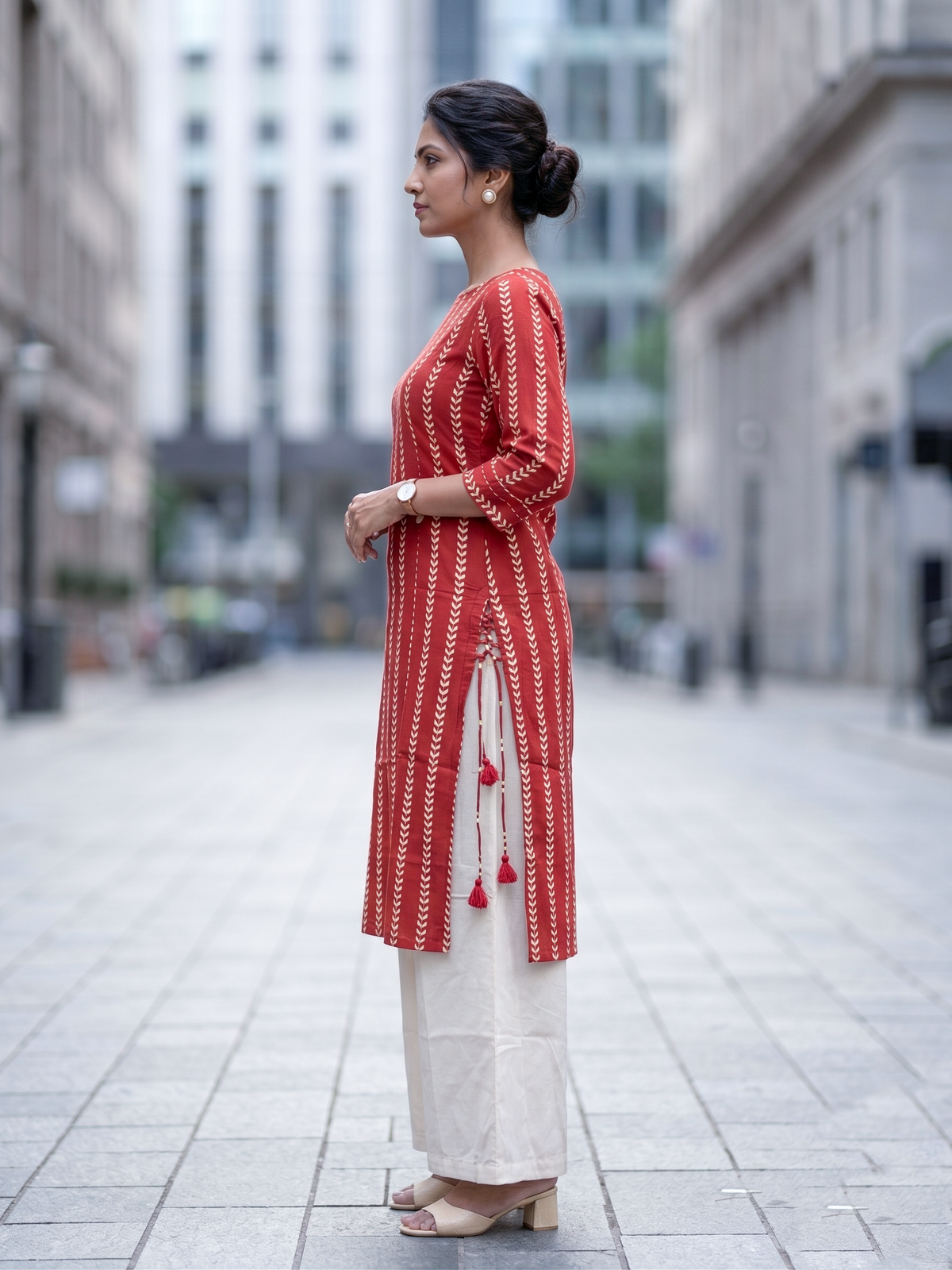 Red Block Print Kurta set