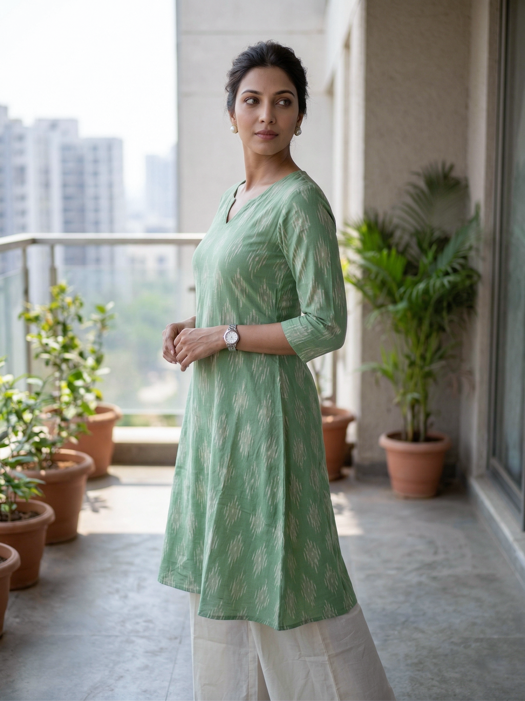 Green Handblocked Print Kurta Set