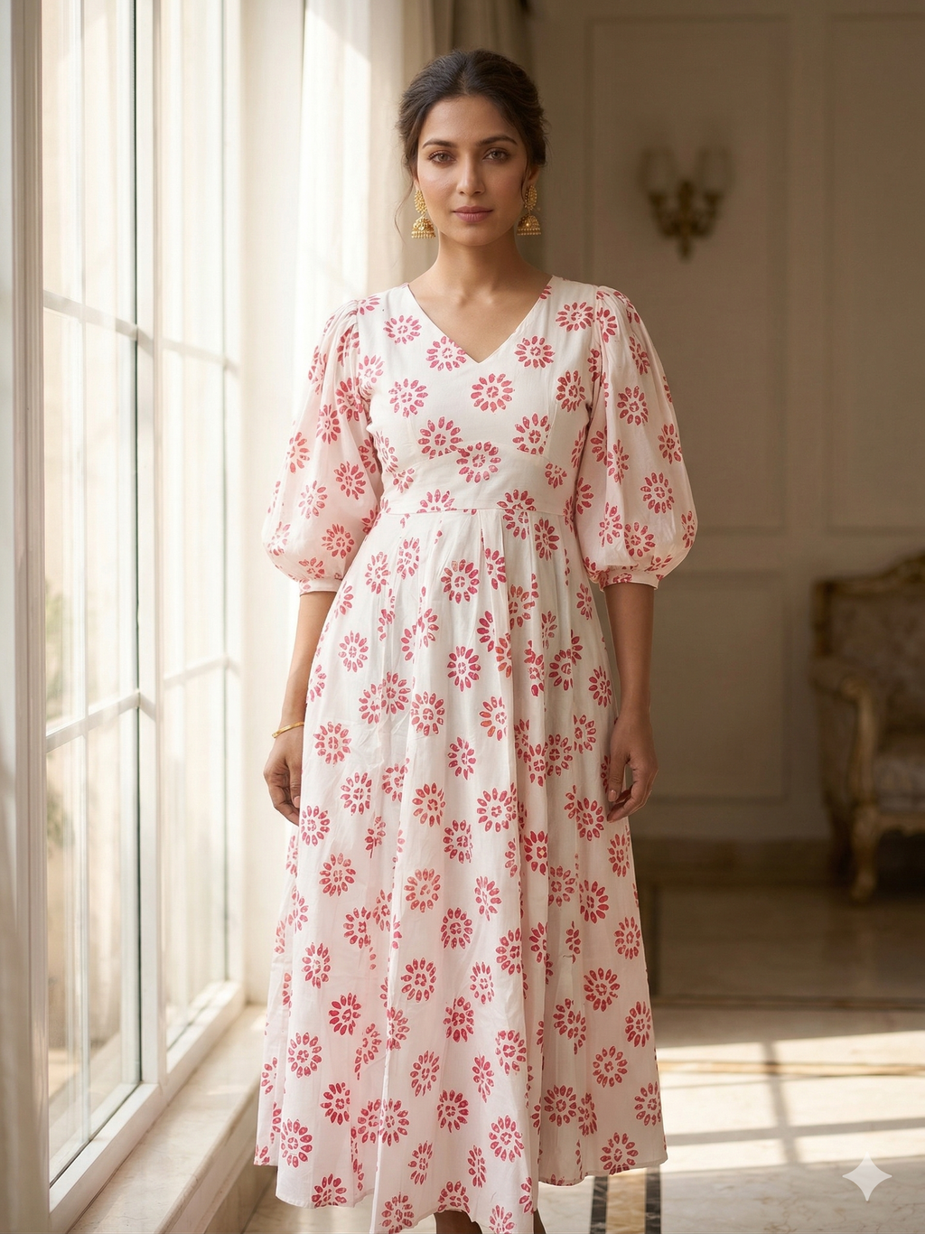 White Bubble Print Dress