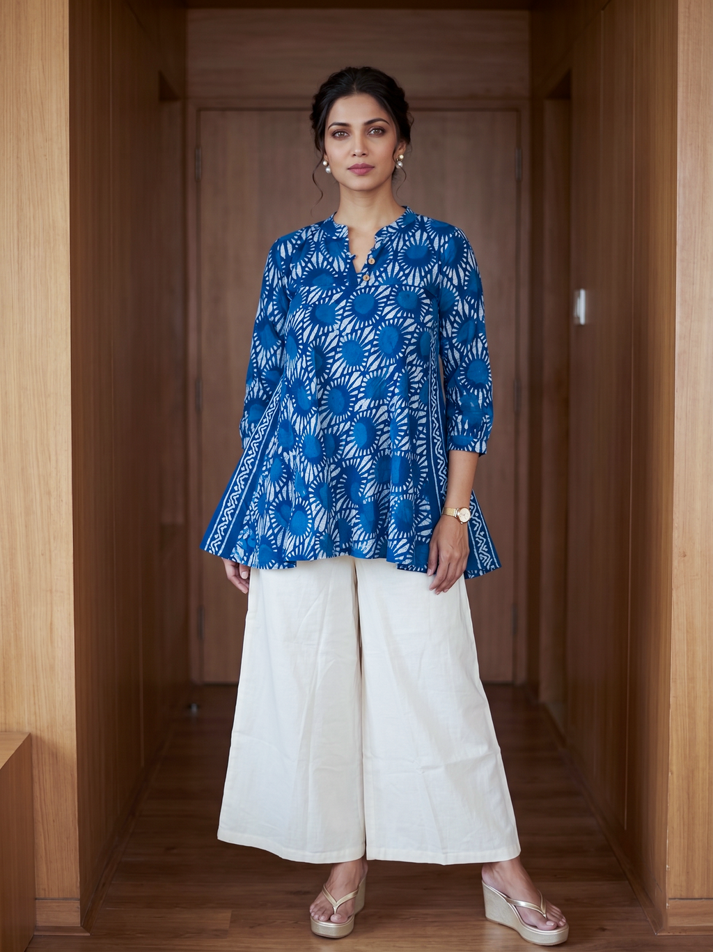 Blue Block Print Top