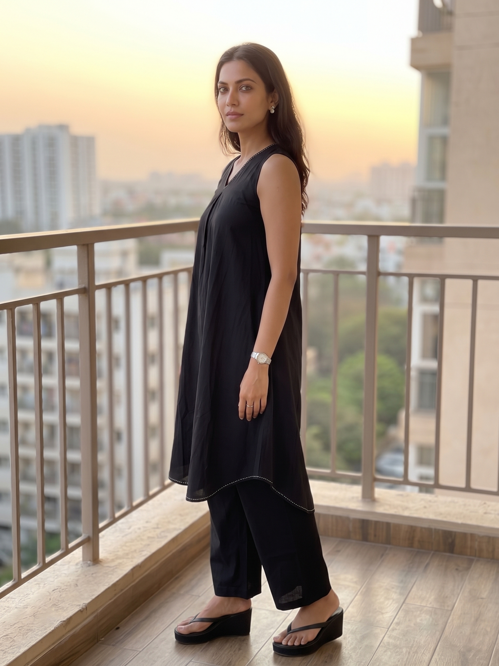 Black Plain Kurta Set