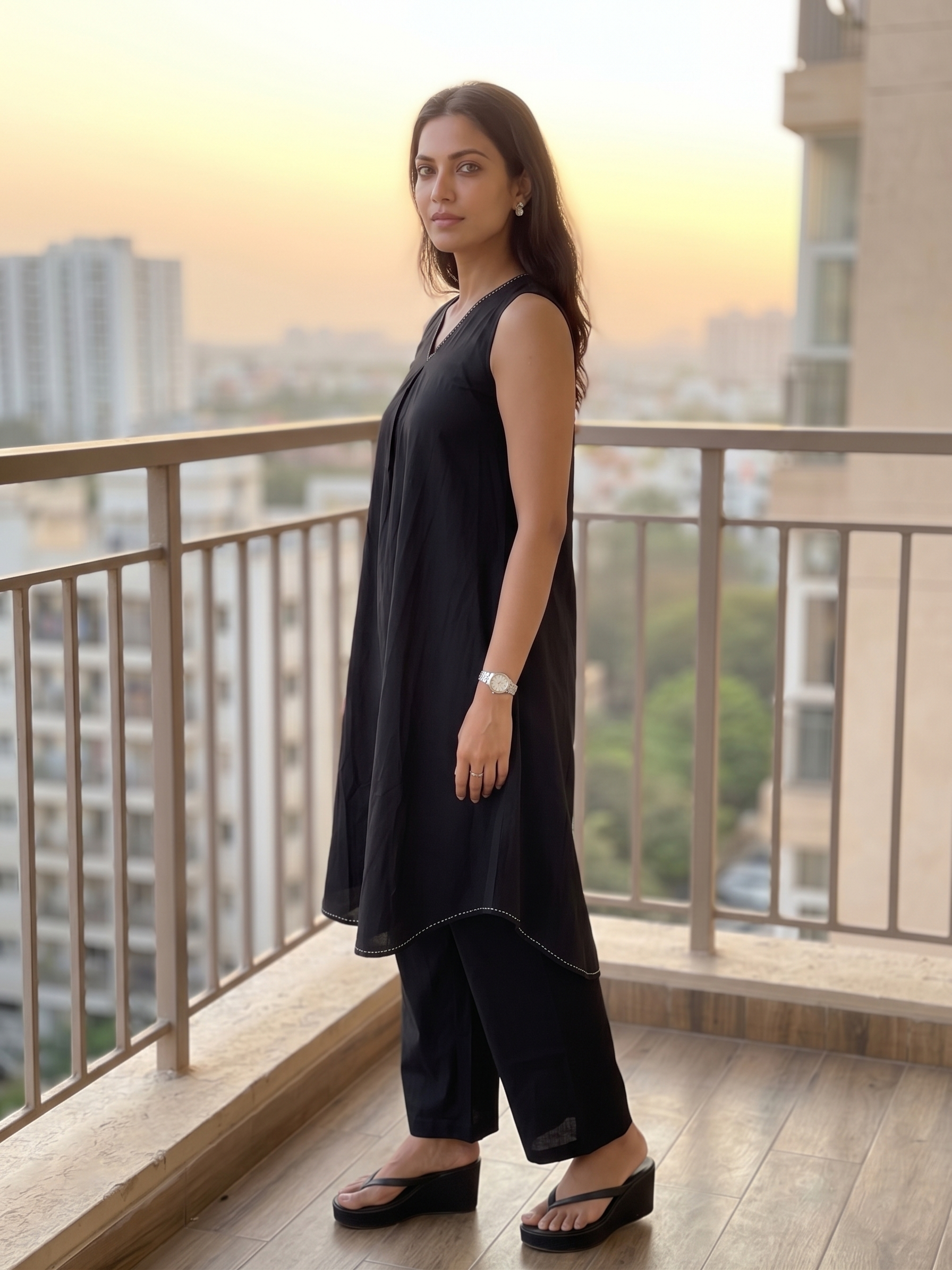 Black Plain Kurta Set