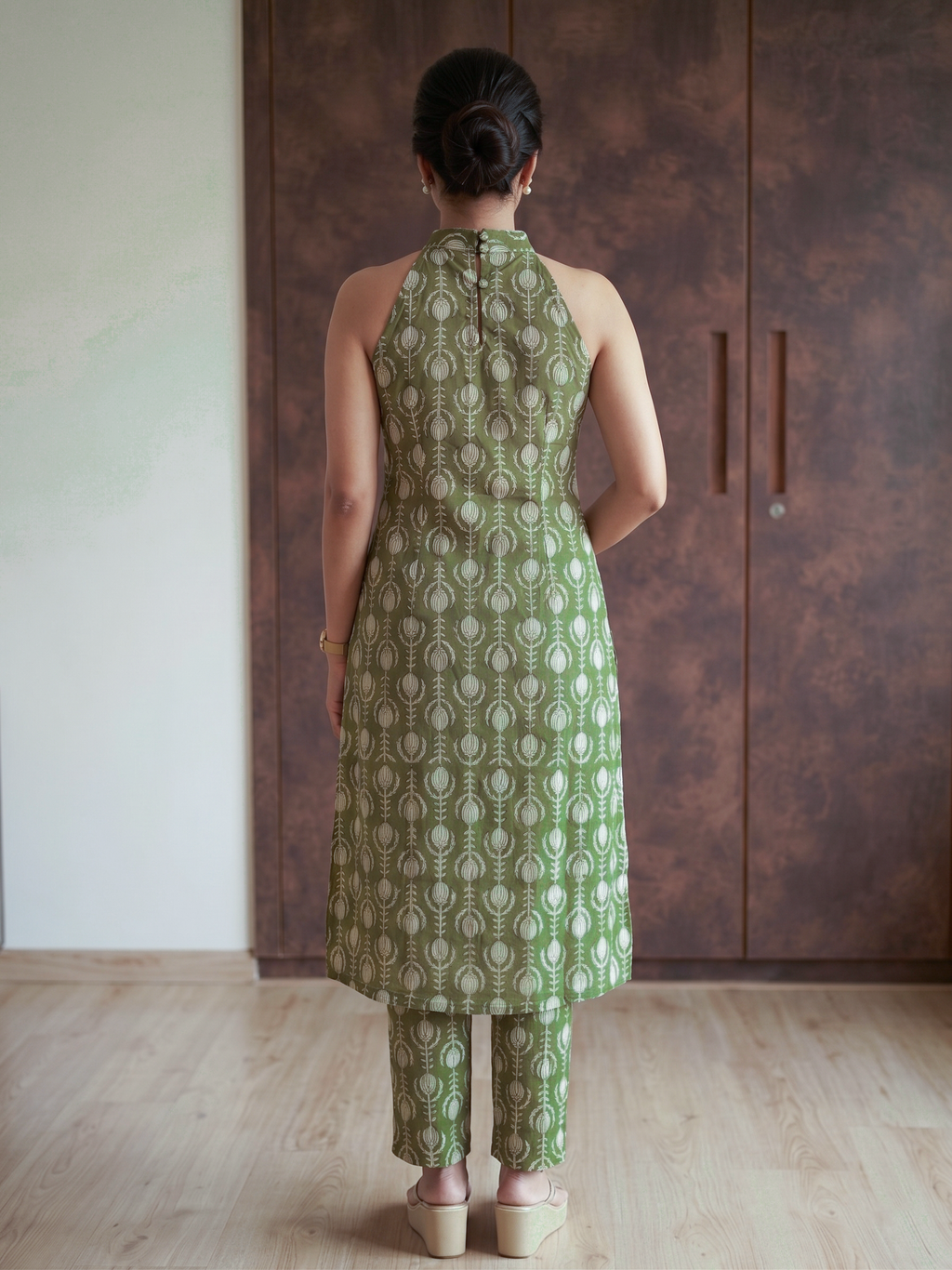 Green Handblocked Print Kurti Set