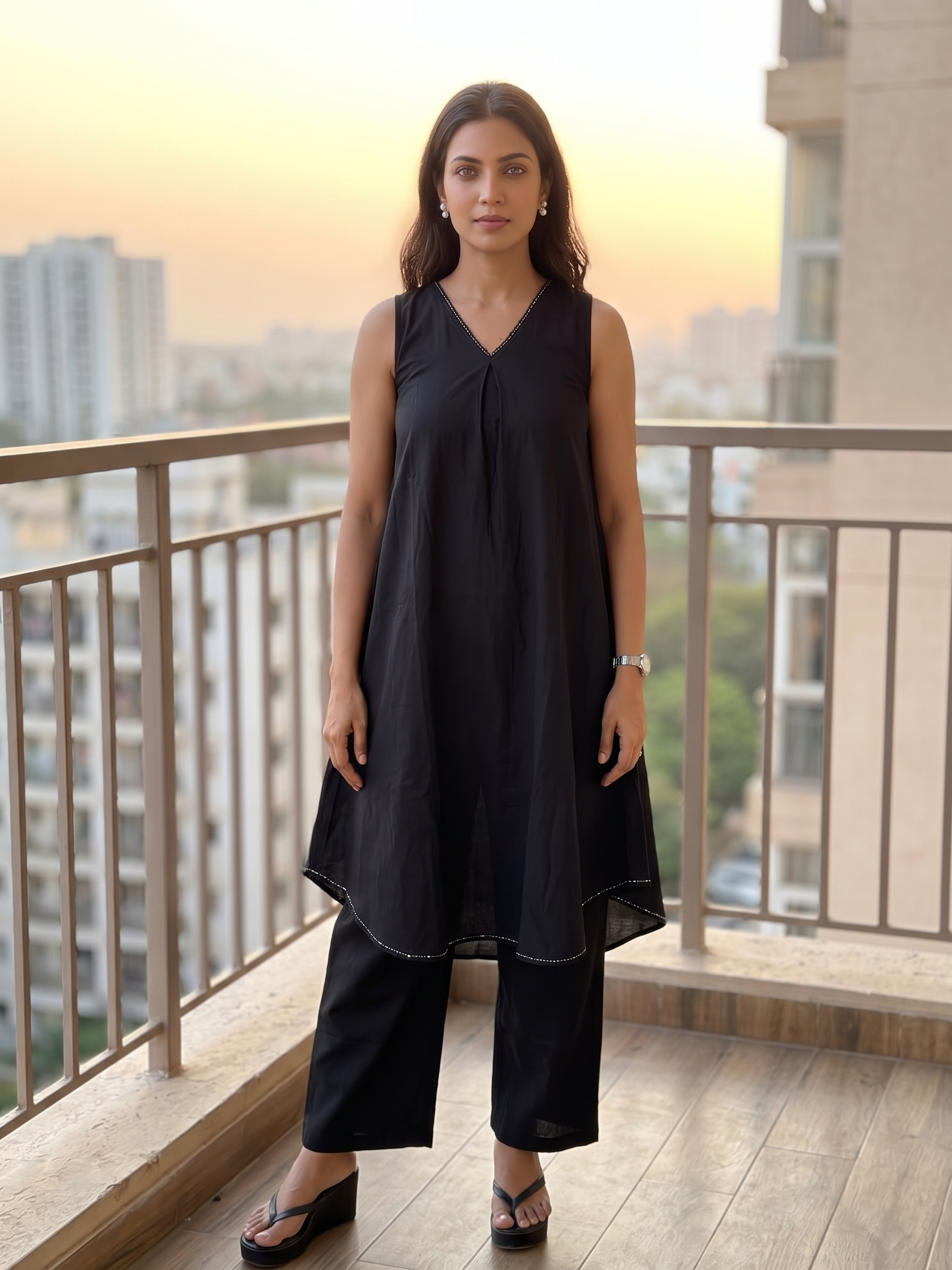 Black Plain Kurta Set