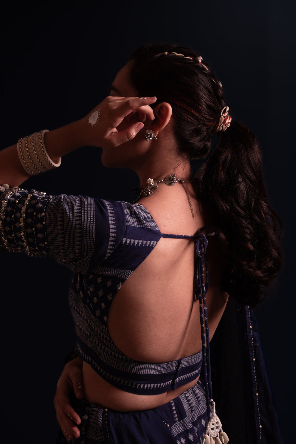Blue Mirror Work Choli