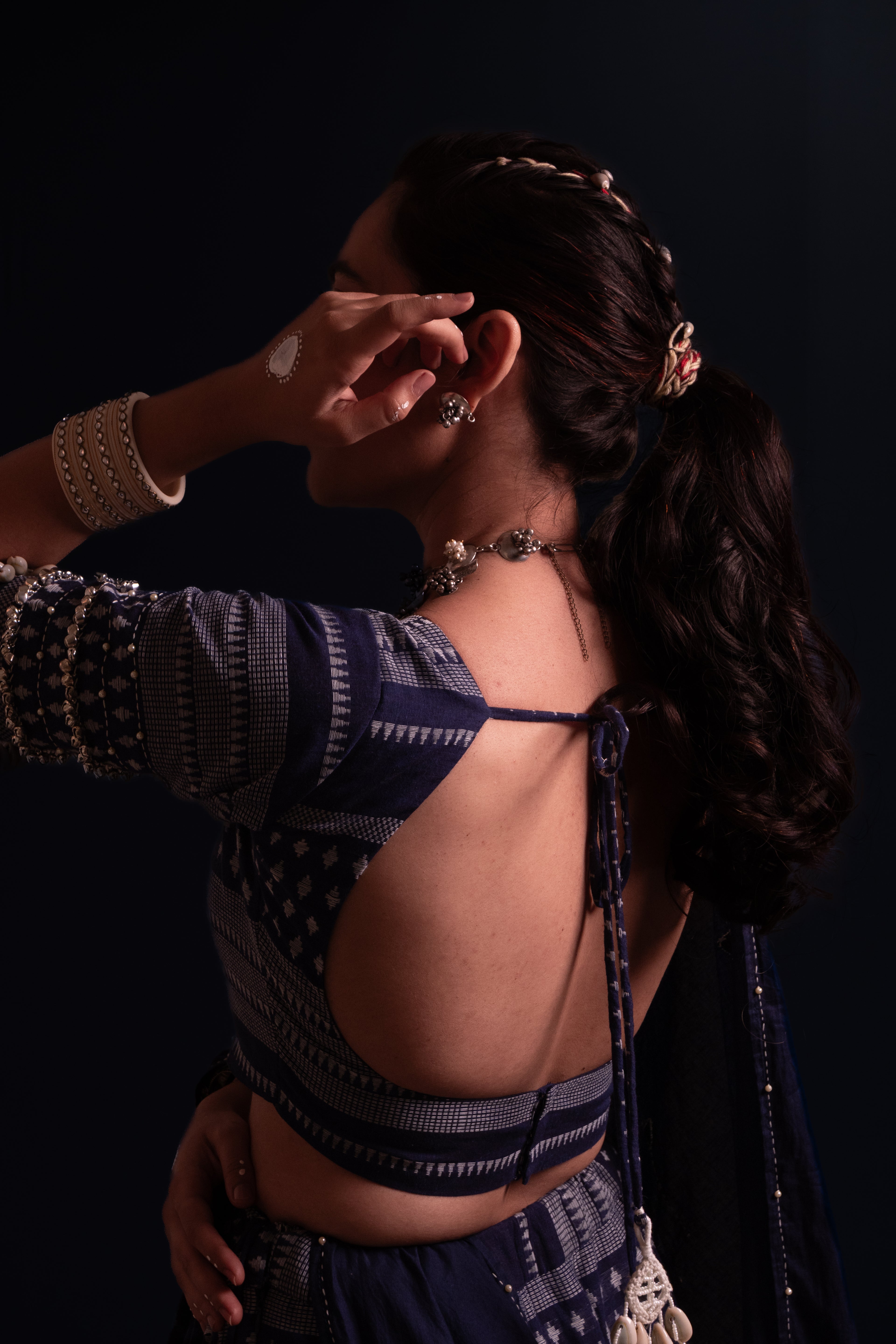 Blue Mirror Work Choli
