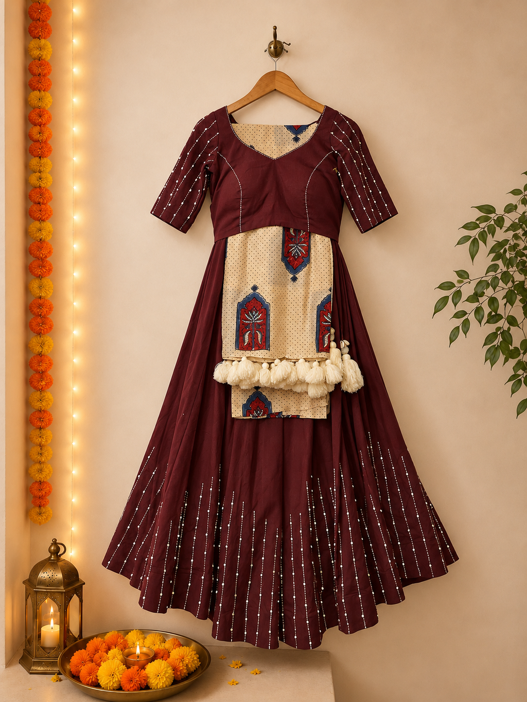 Brown Hand Work Choli Set