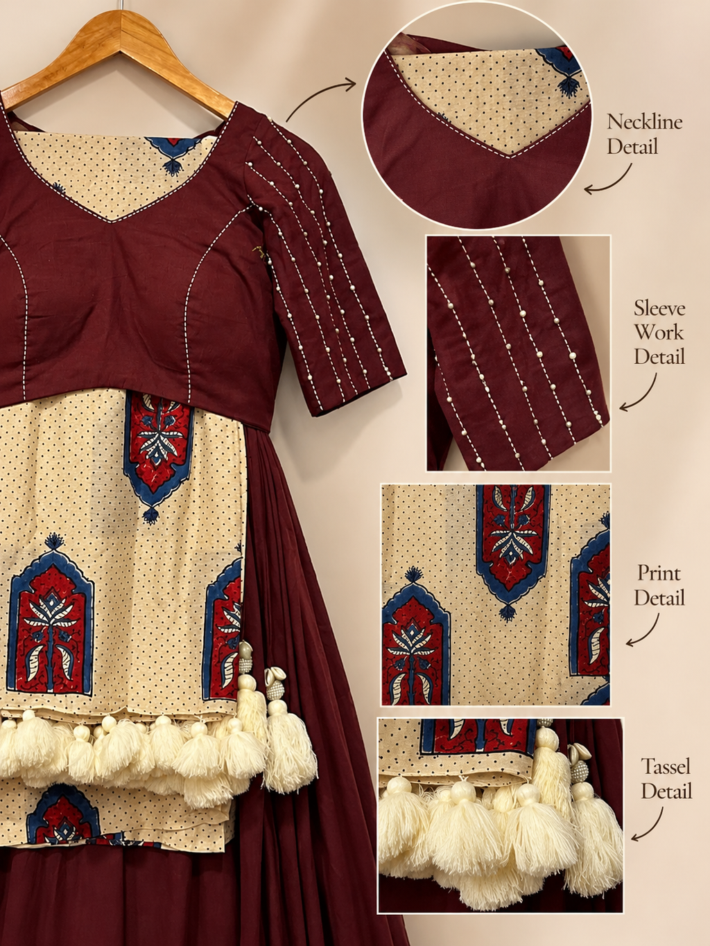 Brown Hand Work Choli Set
