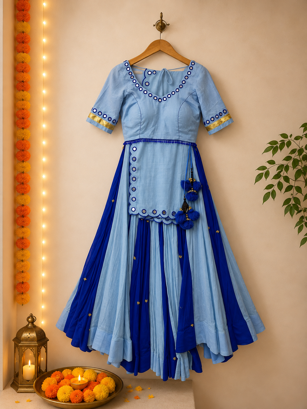 Two Shades Of Blue Choli Set
