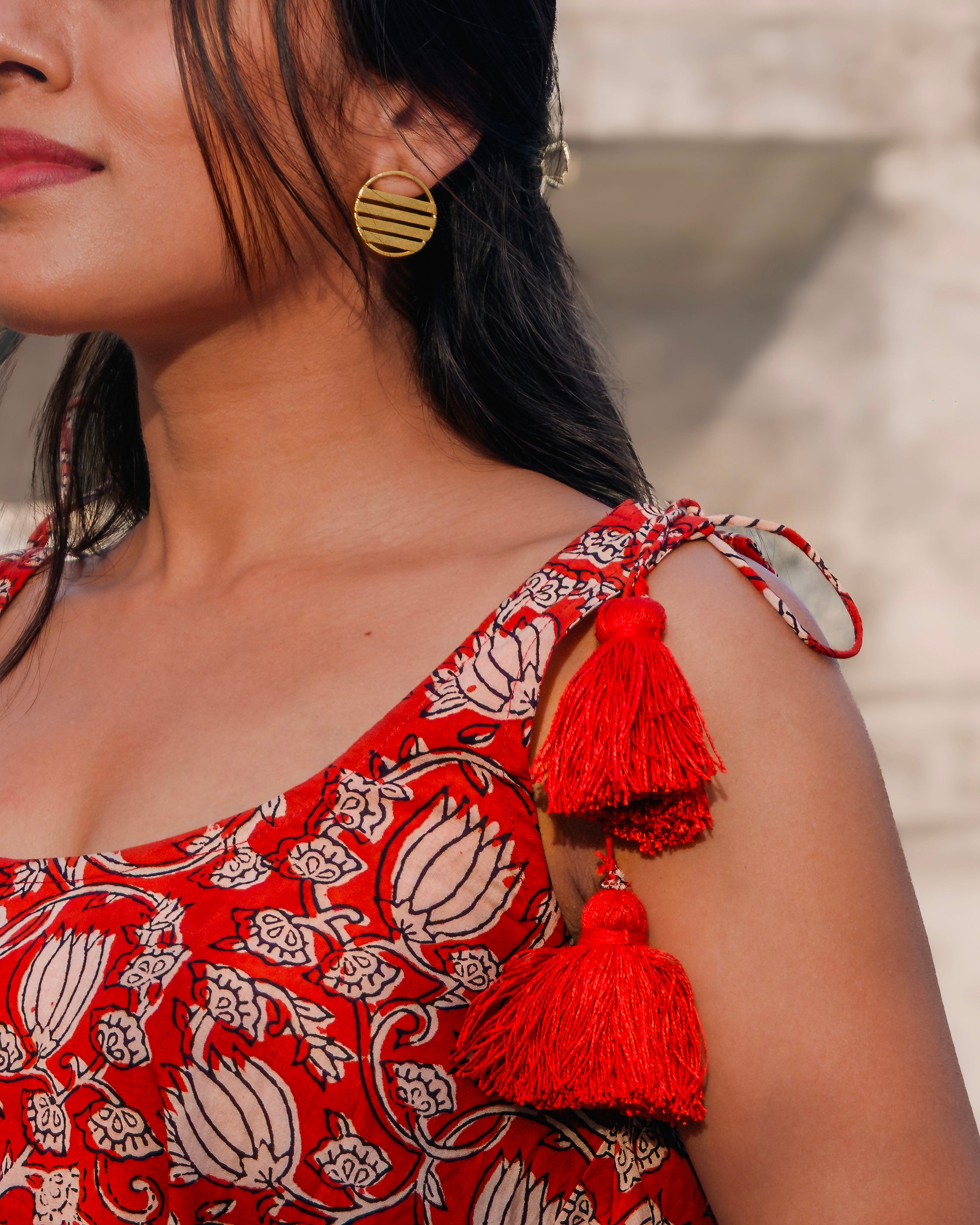 Red kalamkari print kurta with khadi cotton plazo
