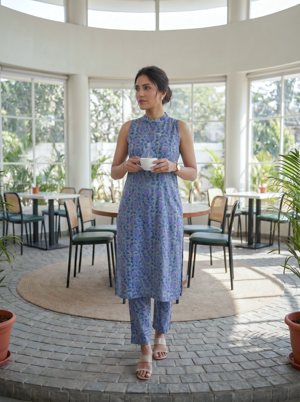 Blue Handblocked Print Kurti Set