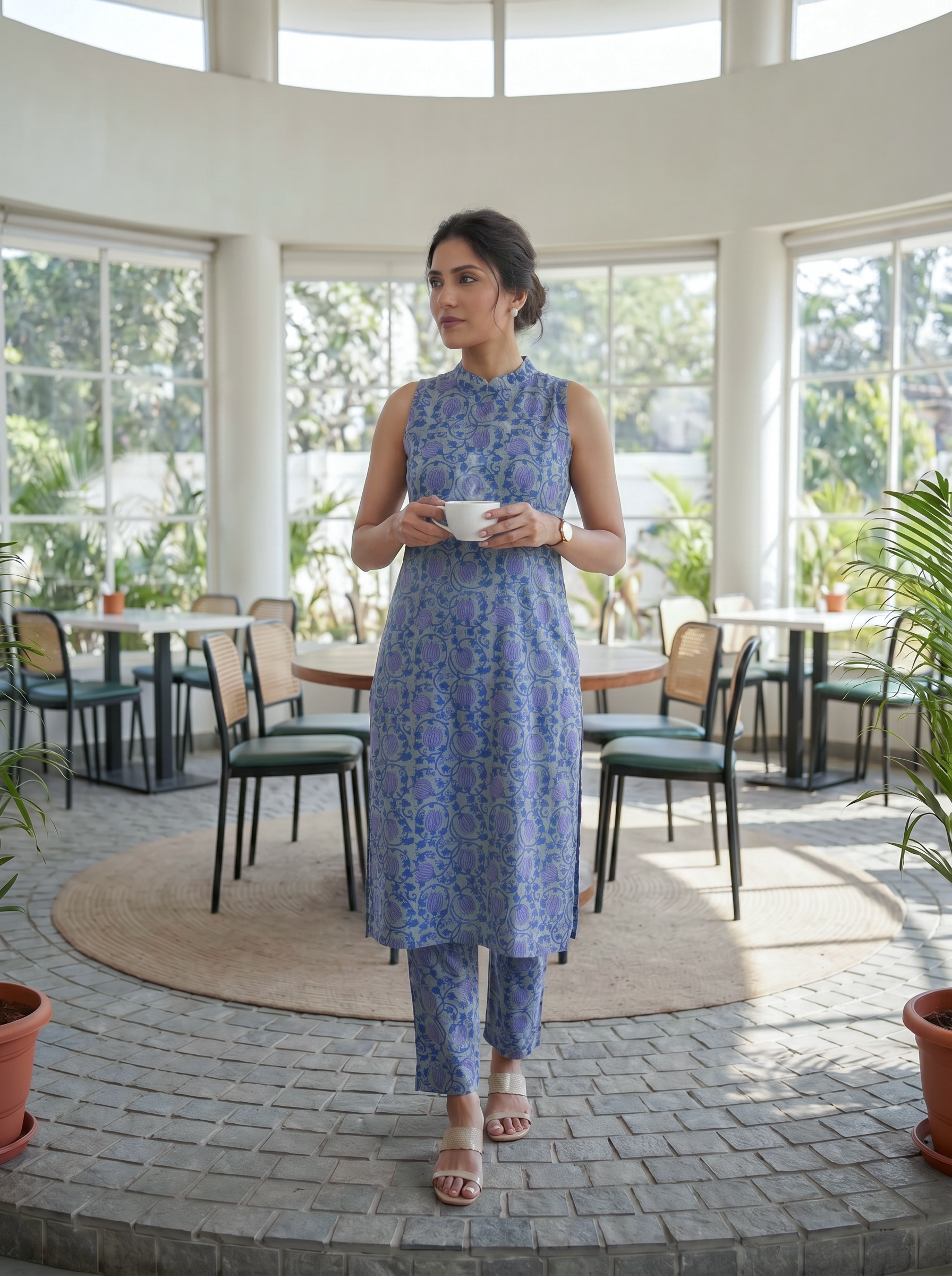 Blue Handblocked Print Kurti Set