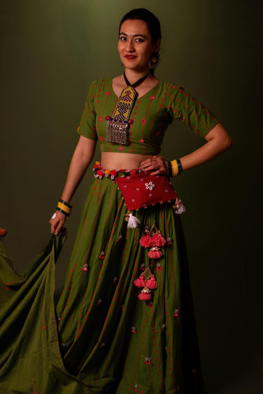 Green Mirror Work Choli