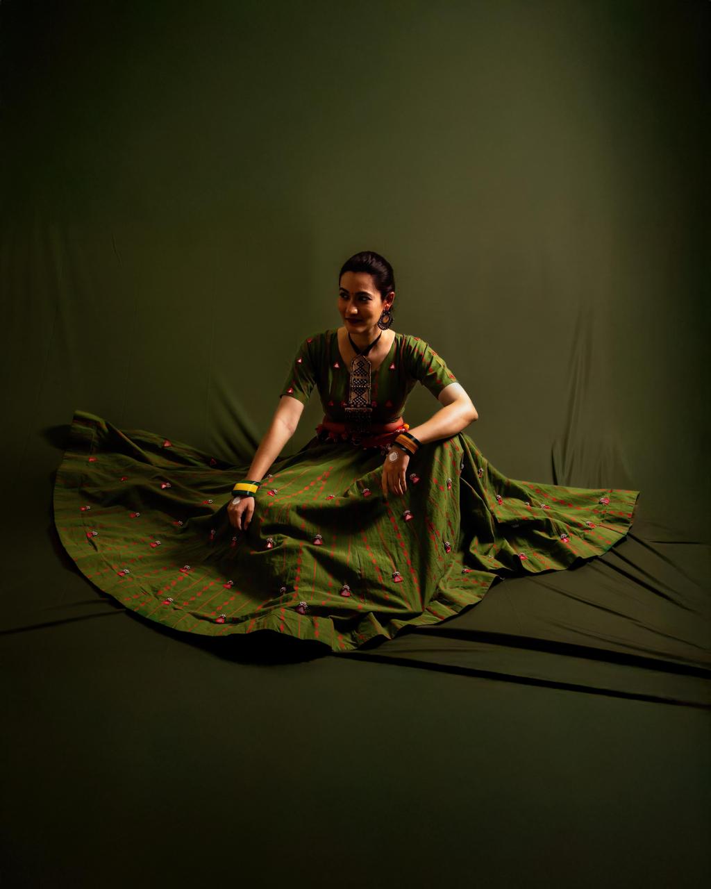 Green Mirror Work Choli