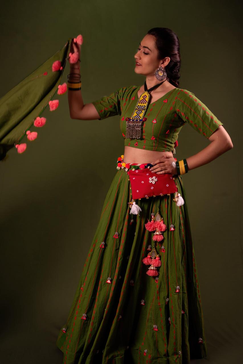 Green Mirror Work Choli