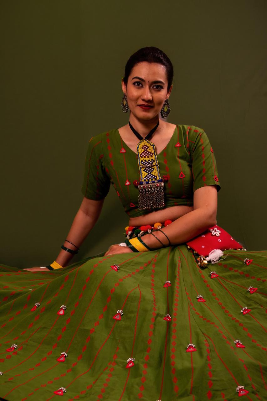 Green Mirror Work Choli
