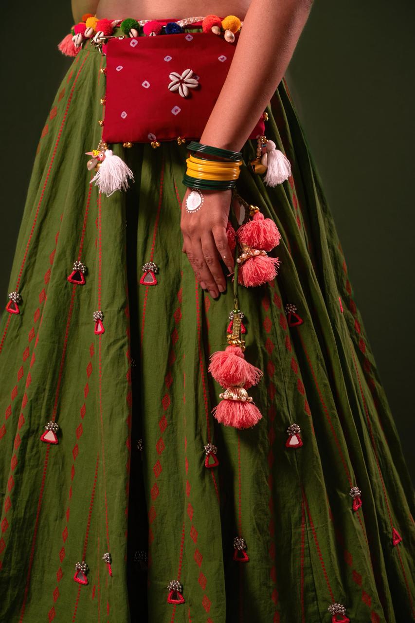 Green Mirror Work Choli