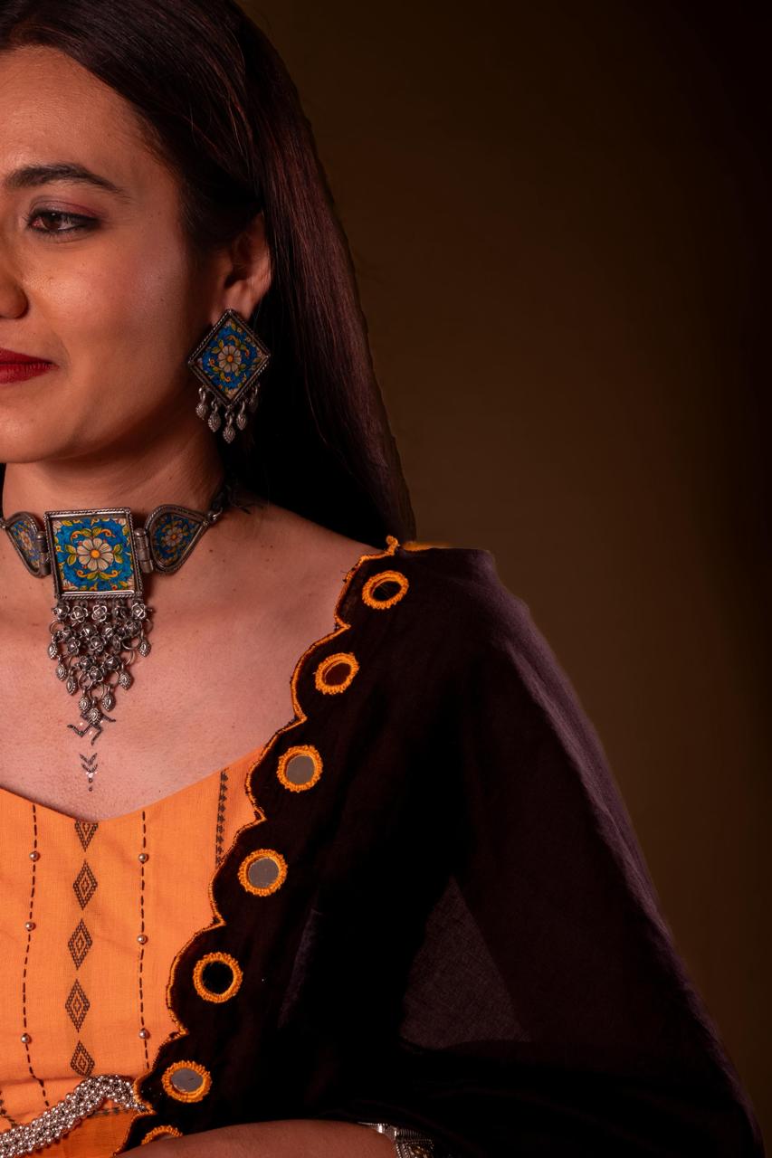 Ochre Mirror Work Choli