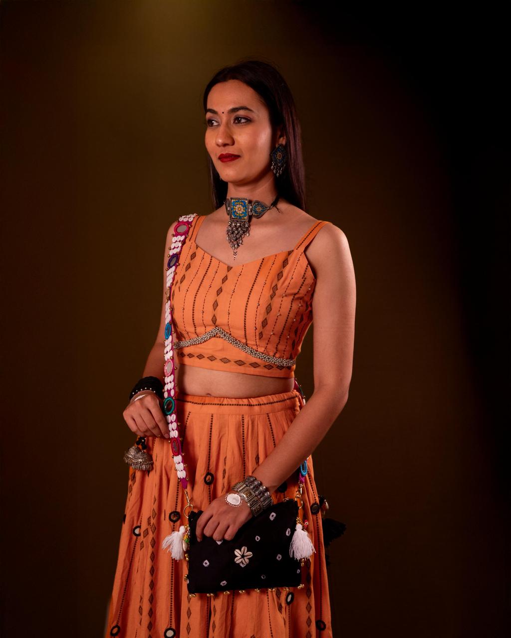 Ochre Mirror Work Choli