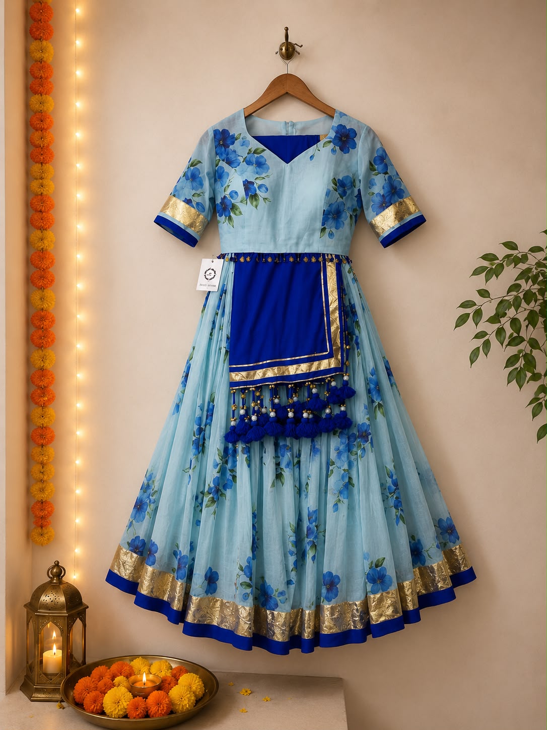 Blue Printed Choli Set