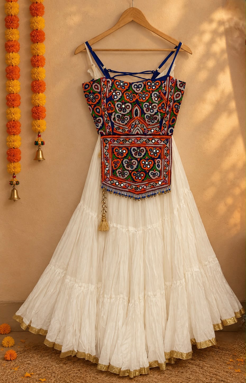White Gamthi Skirt Choli Set