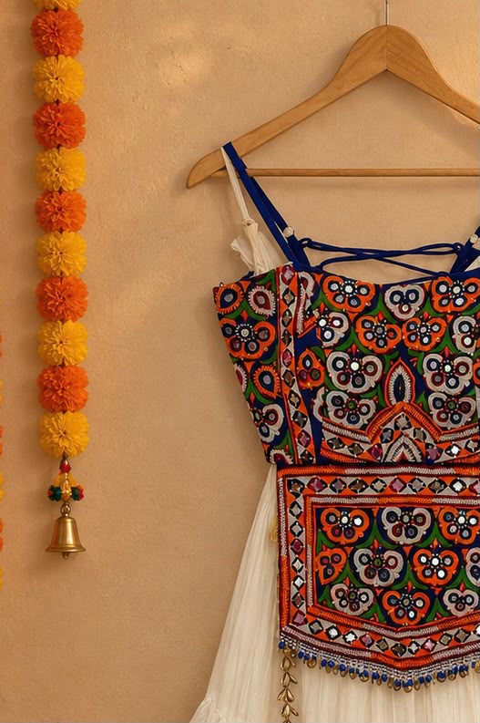 White Gamthi Skirt Choli Set