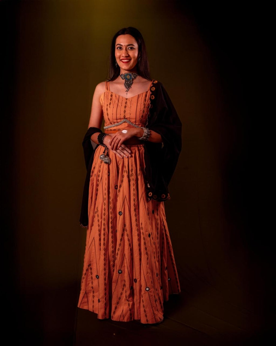 Ochre Mirror Work Choli