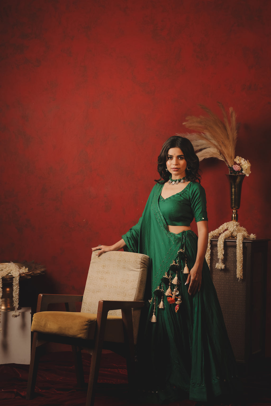 Dark Green Plain Choli Set